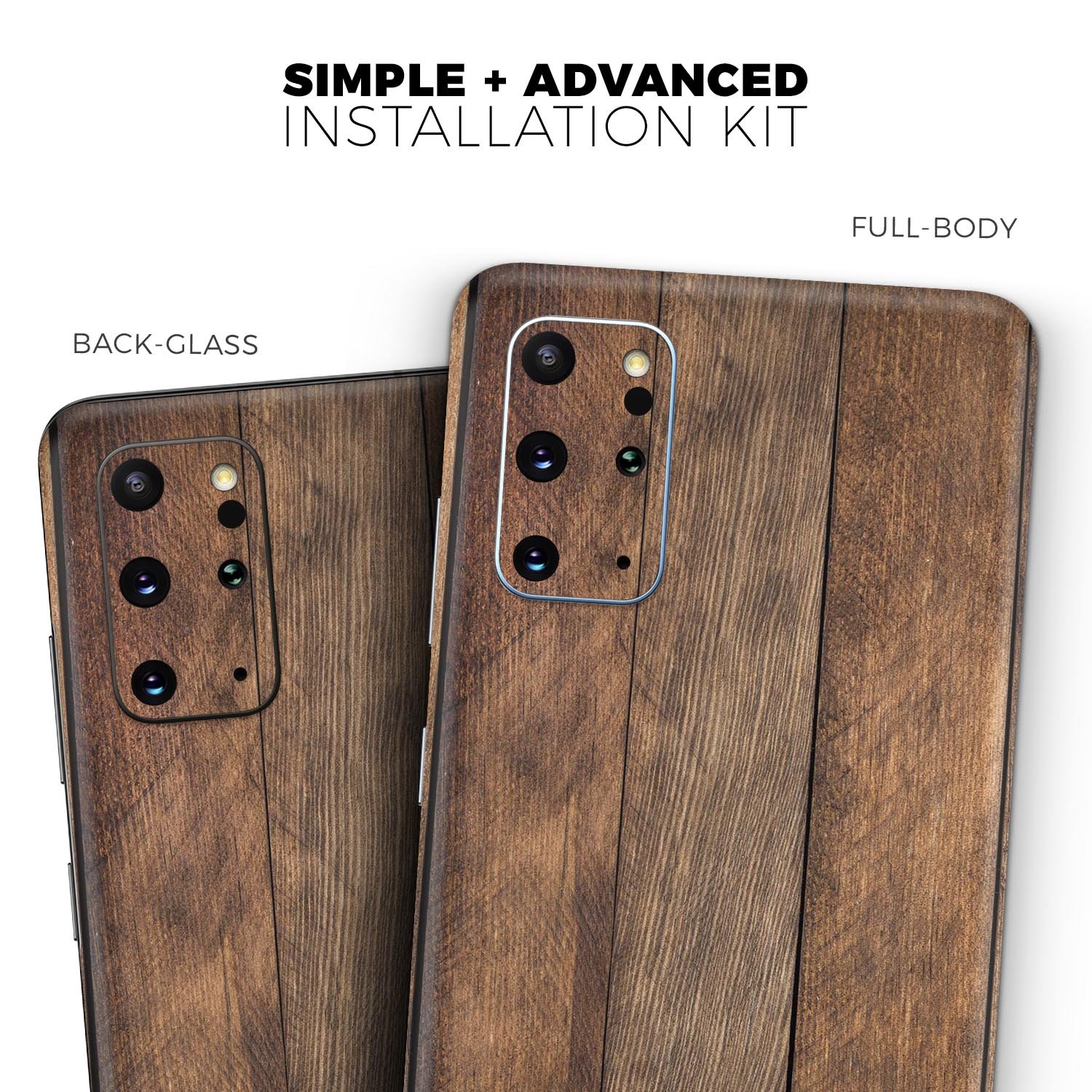 Raw Wood Planks V9 skin for Samsung Galaxy S20, showcasing a stylish wood grain design with a premium finish.