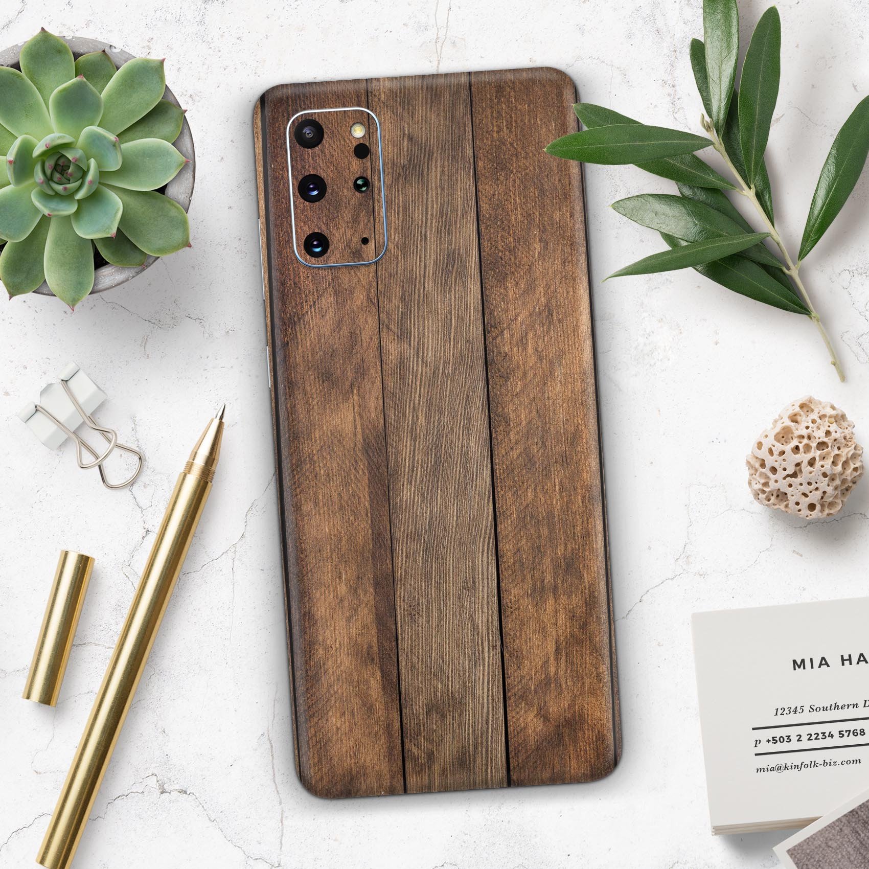 Raw Wood Planks V9 skin for Samsung Galaxy S20, showcasing a stylish wood grain design with a premium finish.