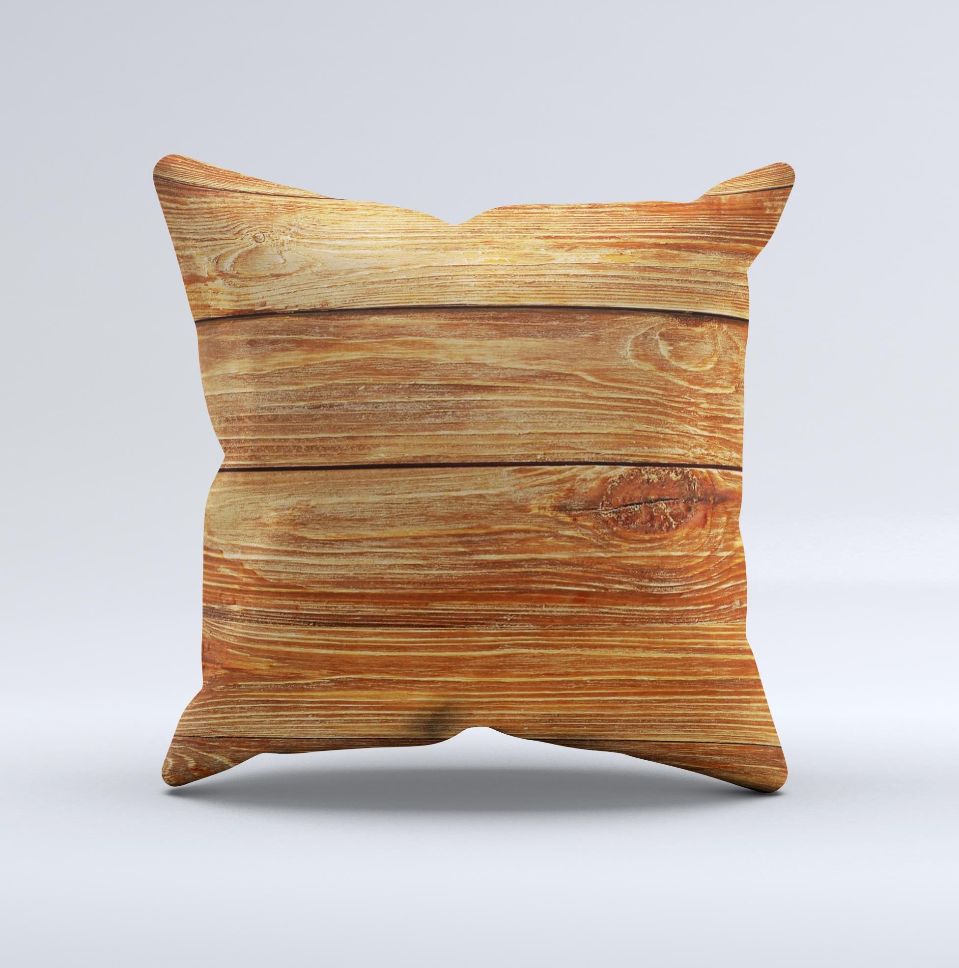 A handcrafted Raw WoodGrain Ink-Fuzed Decorative Throw Pillow featuring a rustic wood grain design, made in Virginia with high-quality materials.