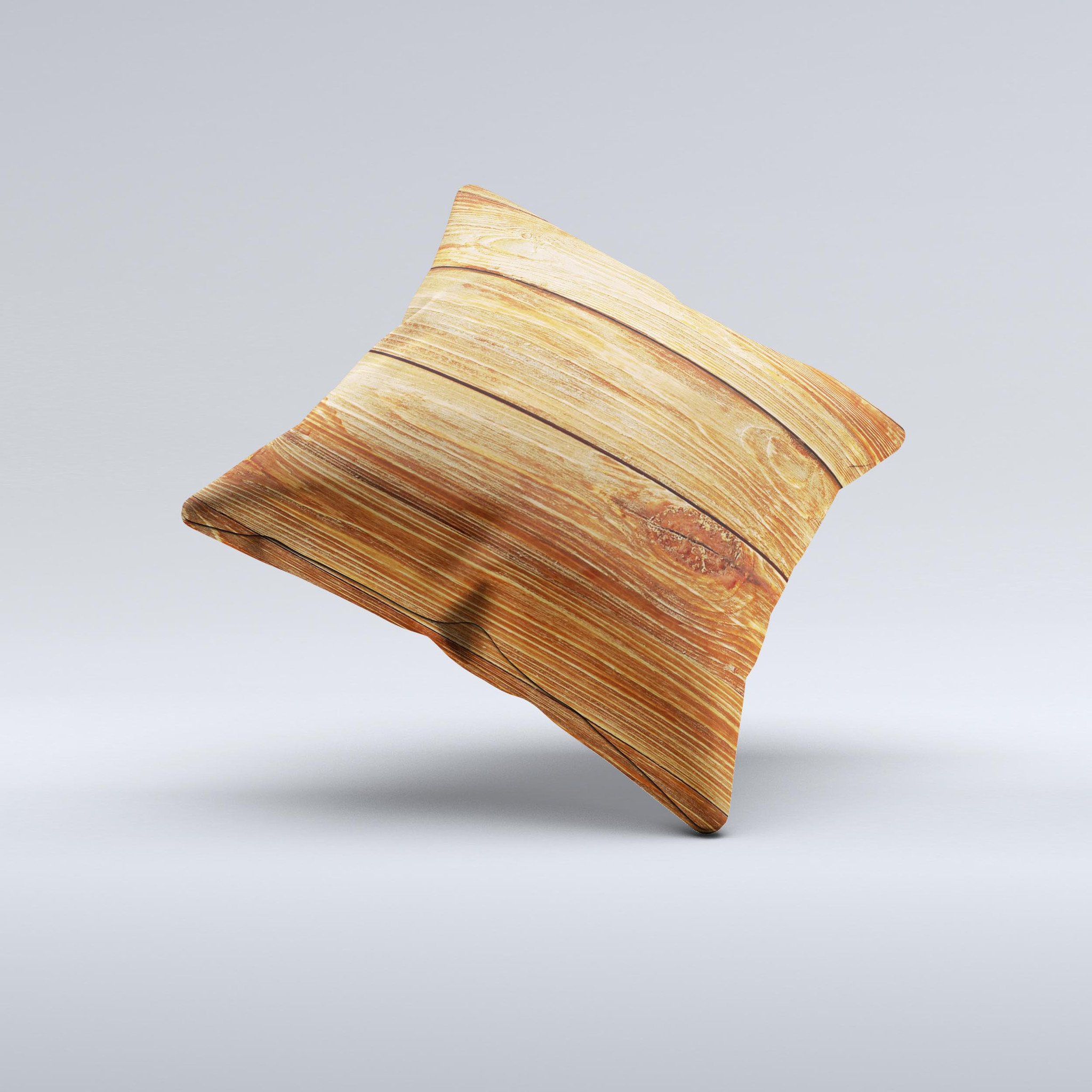 A handcrafted Raw WoodGrain Ink-Fuzed Decorative Throw Pillow featuring a rustic wood grain design, made in Virginia with high-quality materials.