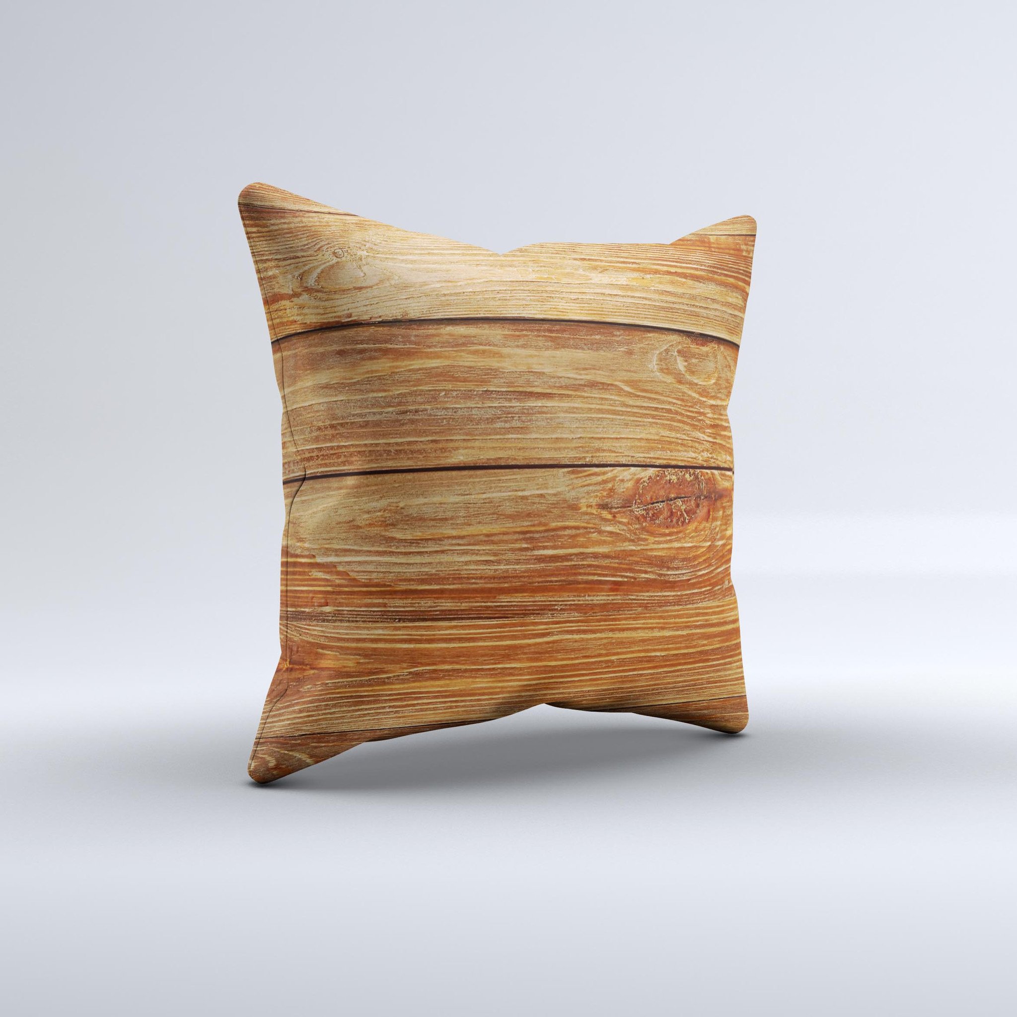 A handcrafted Raw WoodGrain Ink-Fuzed Decorative Throw Pillow featuring a rustic wood grain design, made in Virginia with high-quality materials.