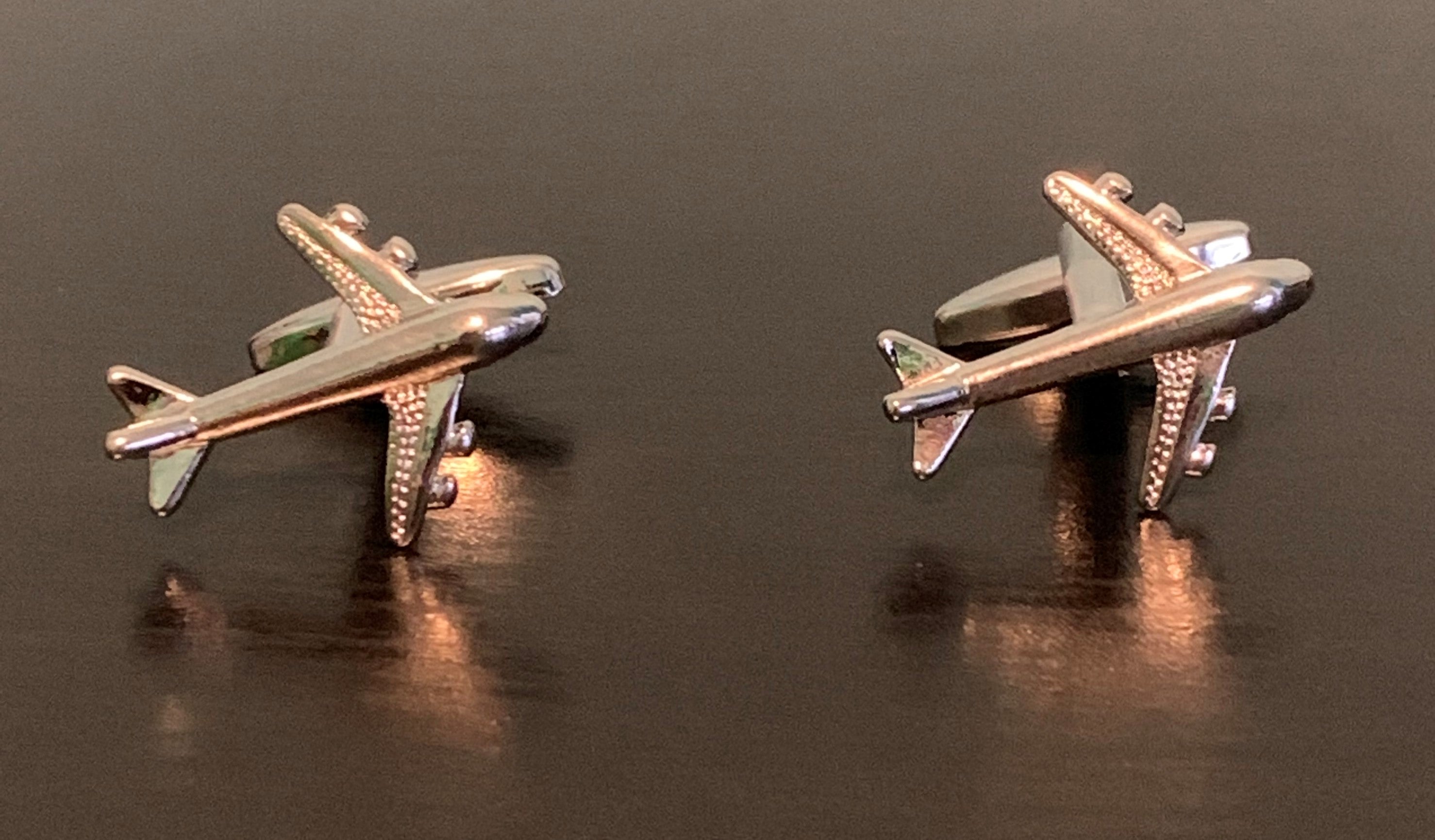 Elegant Ready For Take-Off Airplane Cufflinks showcasing a detailed airplane design, perfect for stylish gentlemen.