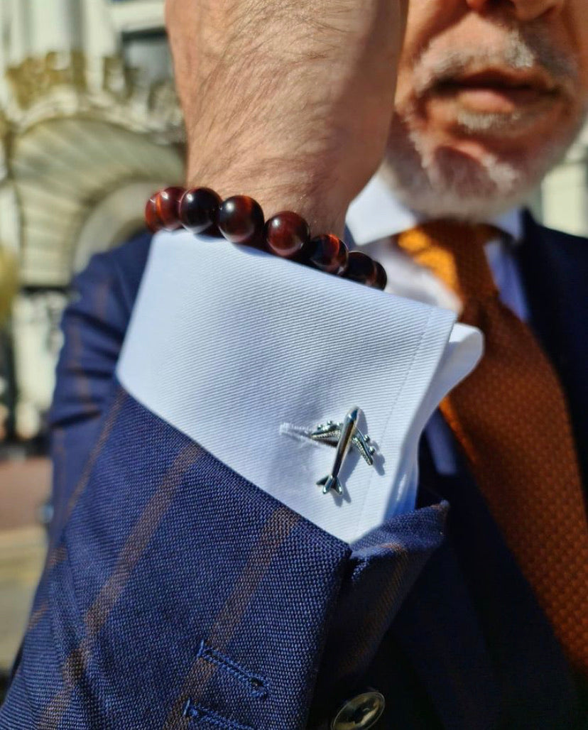 Elegant Ready For Take-Off Airplane Cufflinks showcasing a detailed airplane design, perfect for stylish gentlemen.