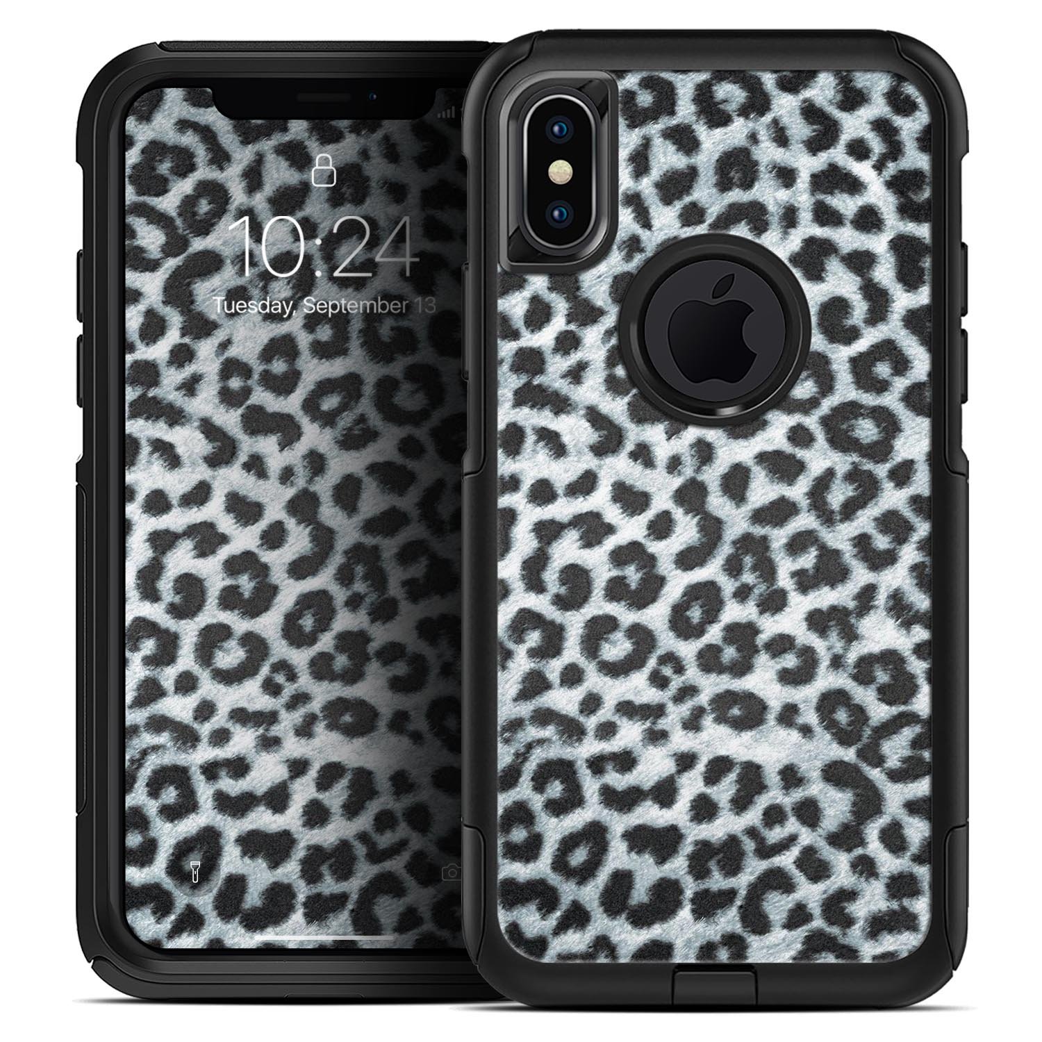 Real Leopard Animal Print Skin Kit for iPhone OtterBox cases, showcasing a stylish leopard design on a protective skin.