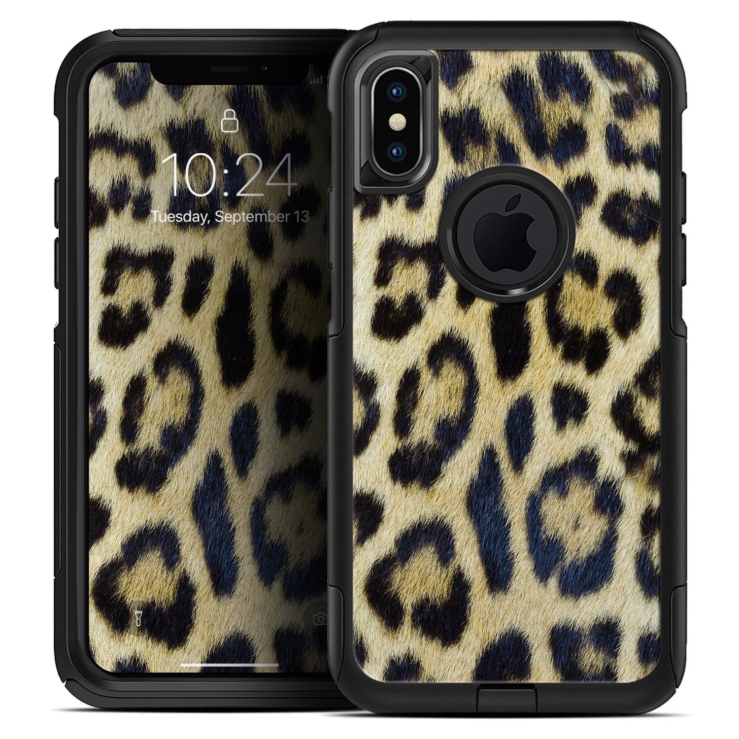 Real Leopard Hide V3 Skin Kit for iPhone OtterBox Cases featuring a stylish leopard print design.