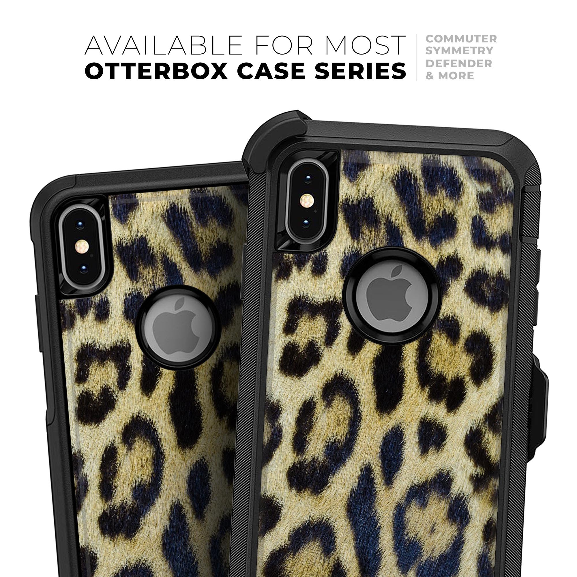 Real Leopard Hide V3 Skin Kit for iPhone OtterBox Cases featuring a stylish leopard print design.