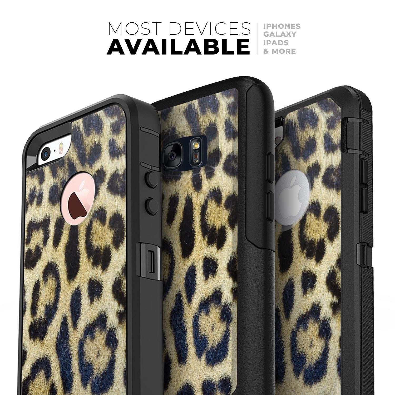 Real Leopard Hide V3 Skin Kit for iPhone OtterBox Cases featuring a stylish leopard print design.