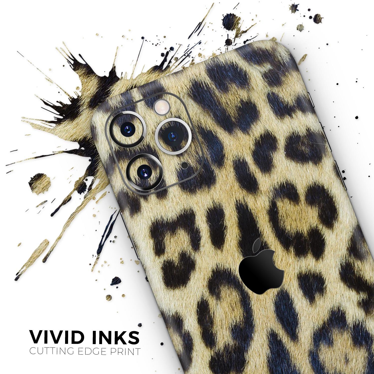 Real Leopard Hide V3 Skin-Kit for Apple iPhone, showcasing a stylish leopard print design on a sleek vinyl surface.