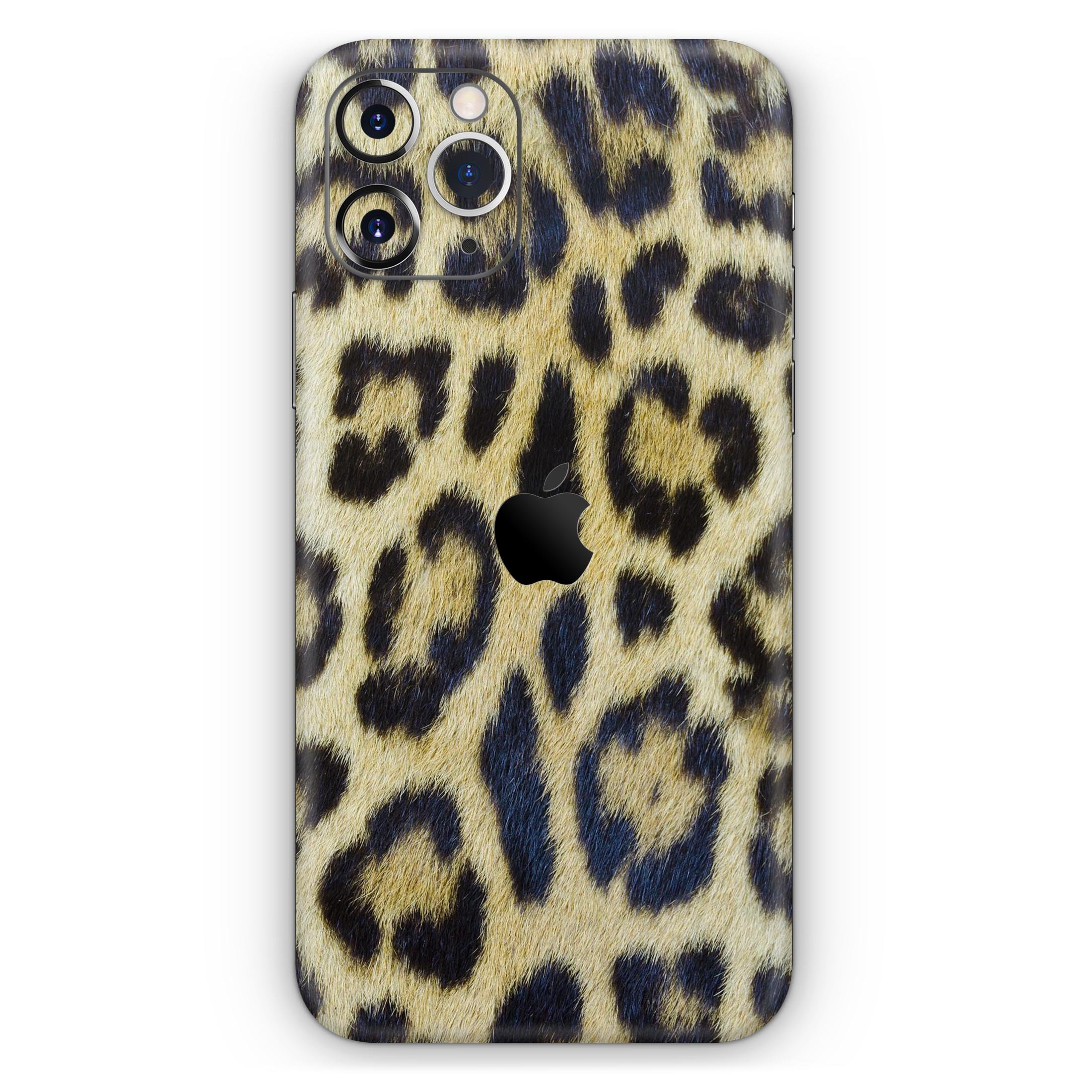 Real Leopard Hide V3 Skin-Kit for Apple iPhone, showcasing a stylish leopard print design on a sleek vinyl surface.