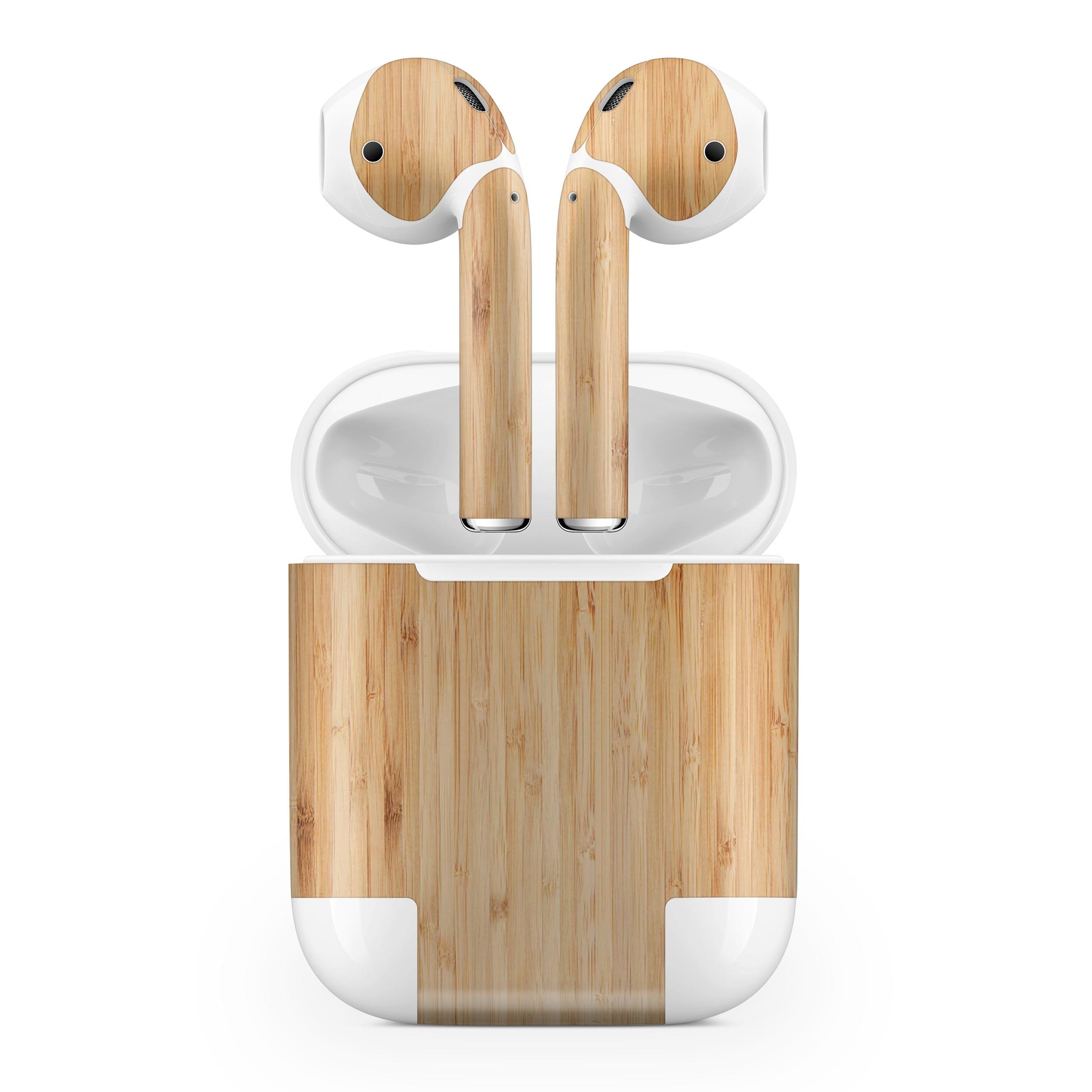 Real Light Bamboo Wood skin decal wrap kit for Apple AirPods, showcasing a stylish and natural wood finish.