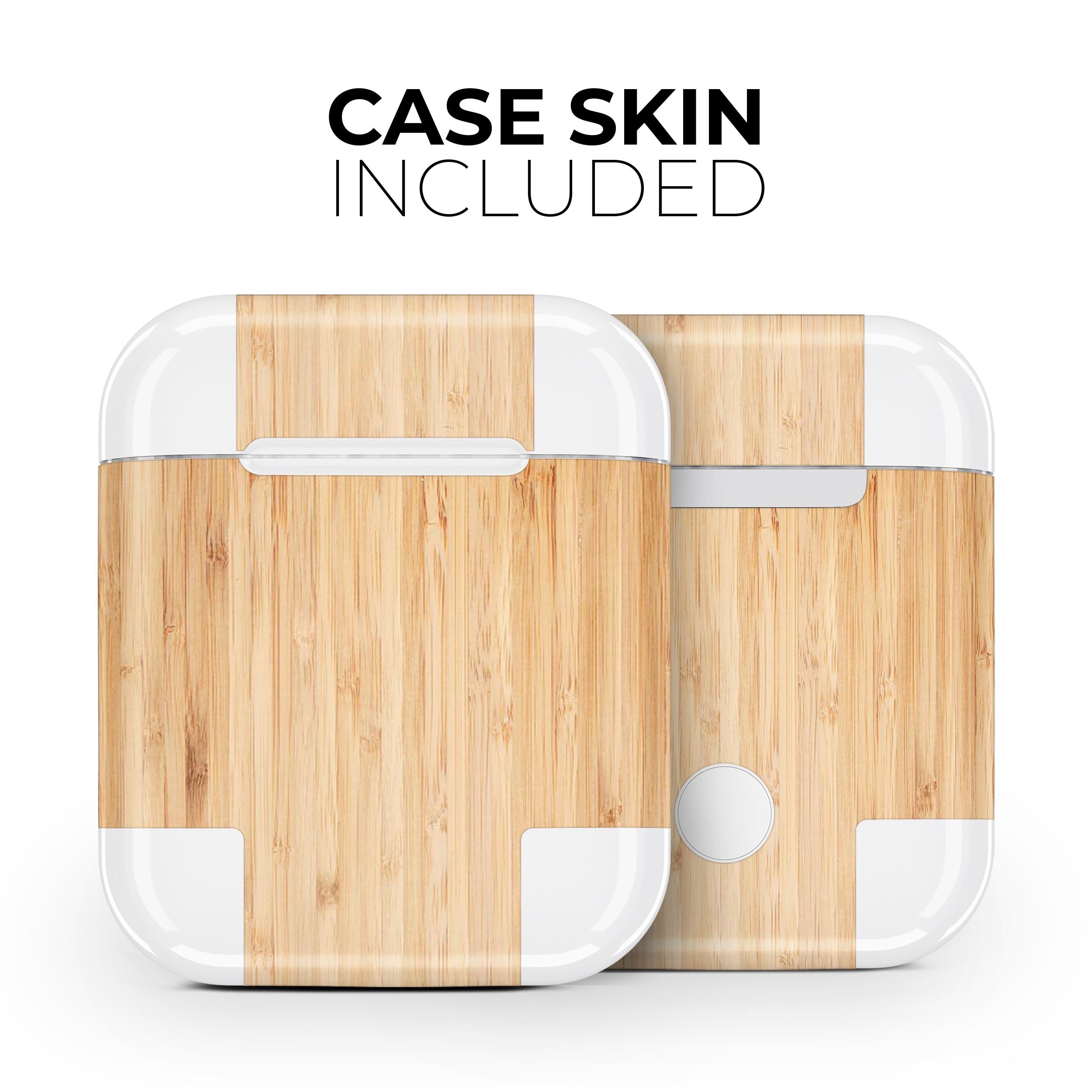 Real Light Bamboo Wood skin decal wrap kit for Apple AirPods, showcasing a stylish and natural wood finish.