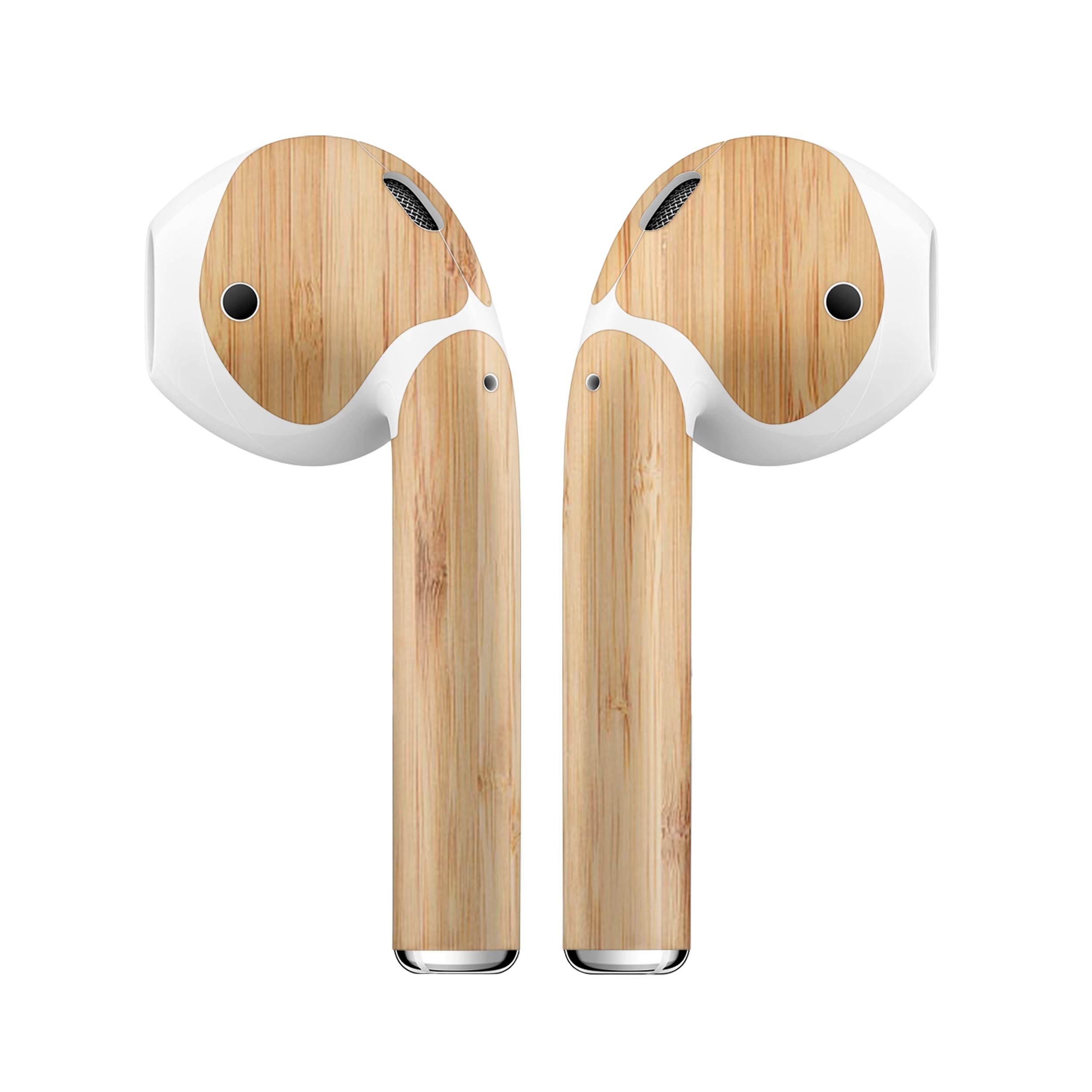 Real Light Bamboo Wood skin decal wrap kit for Apple AirPods, showcasing a stylish and natural wood finish.