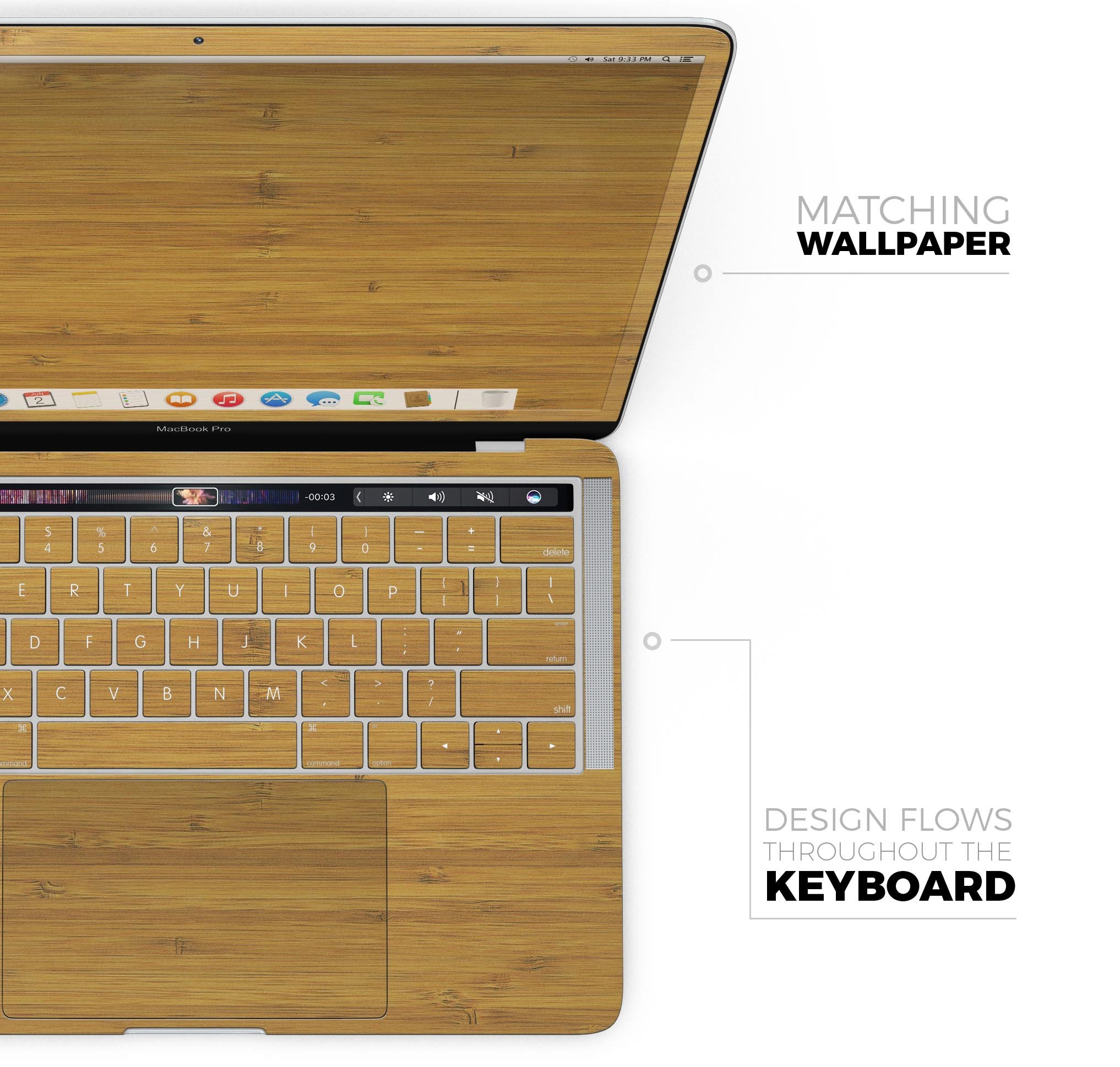 Real Light Bamboo Wood Skin Decal Wrap Kit for MacBook, showcasing a natural wood finish and sleek design.