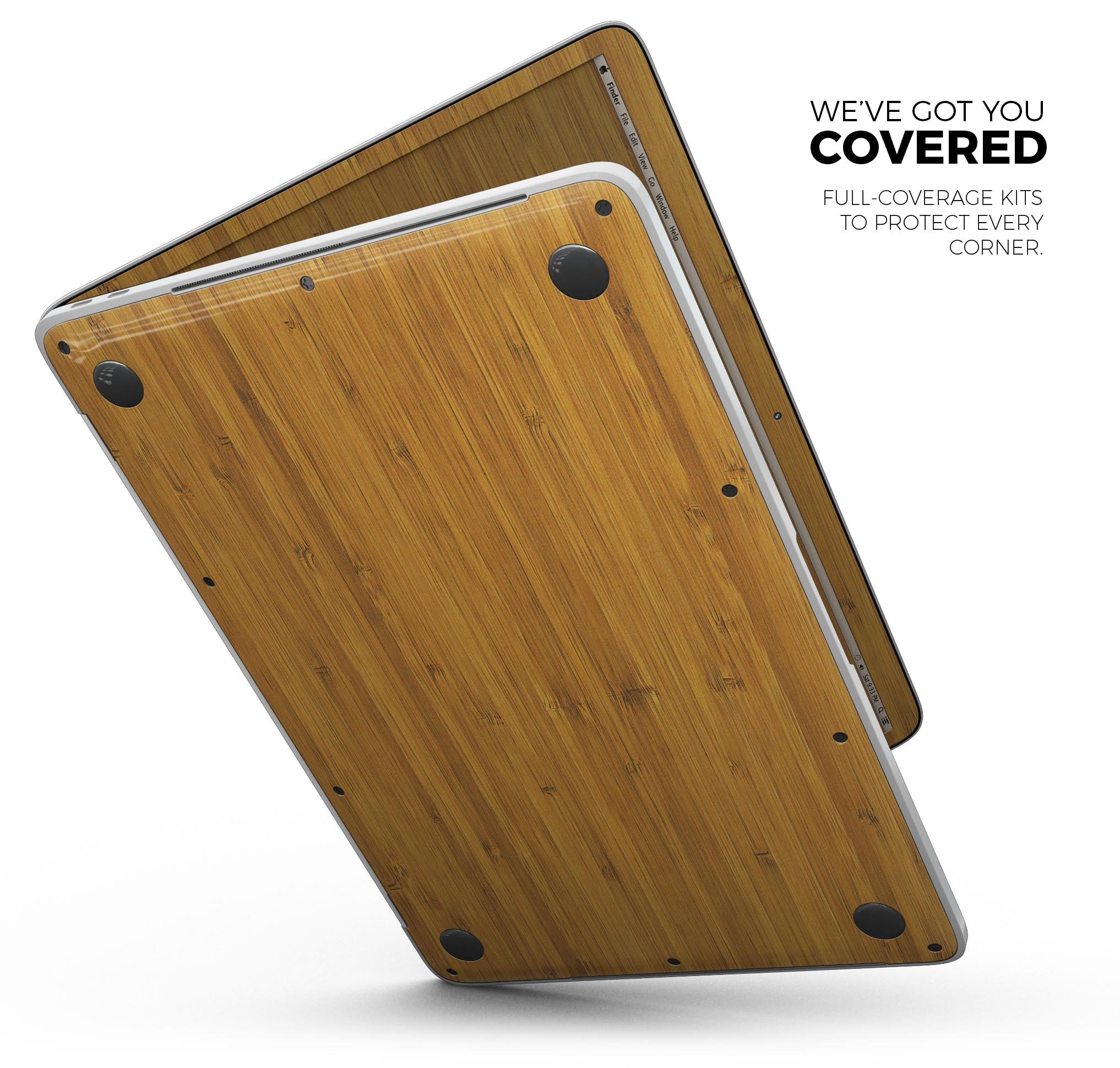 Real Light Bamboo Wood Skin Decal Wrap Kit for MacBook, showcasing a natural wood finish and sleek design.