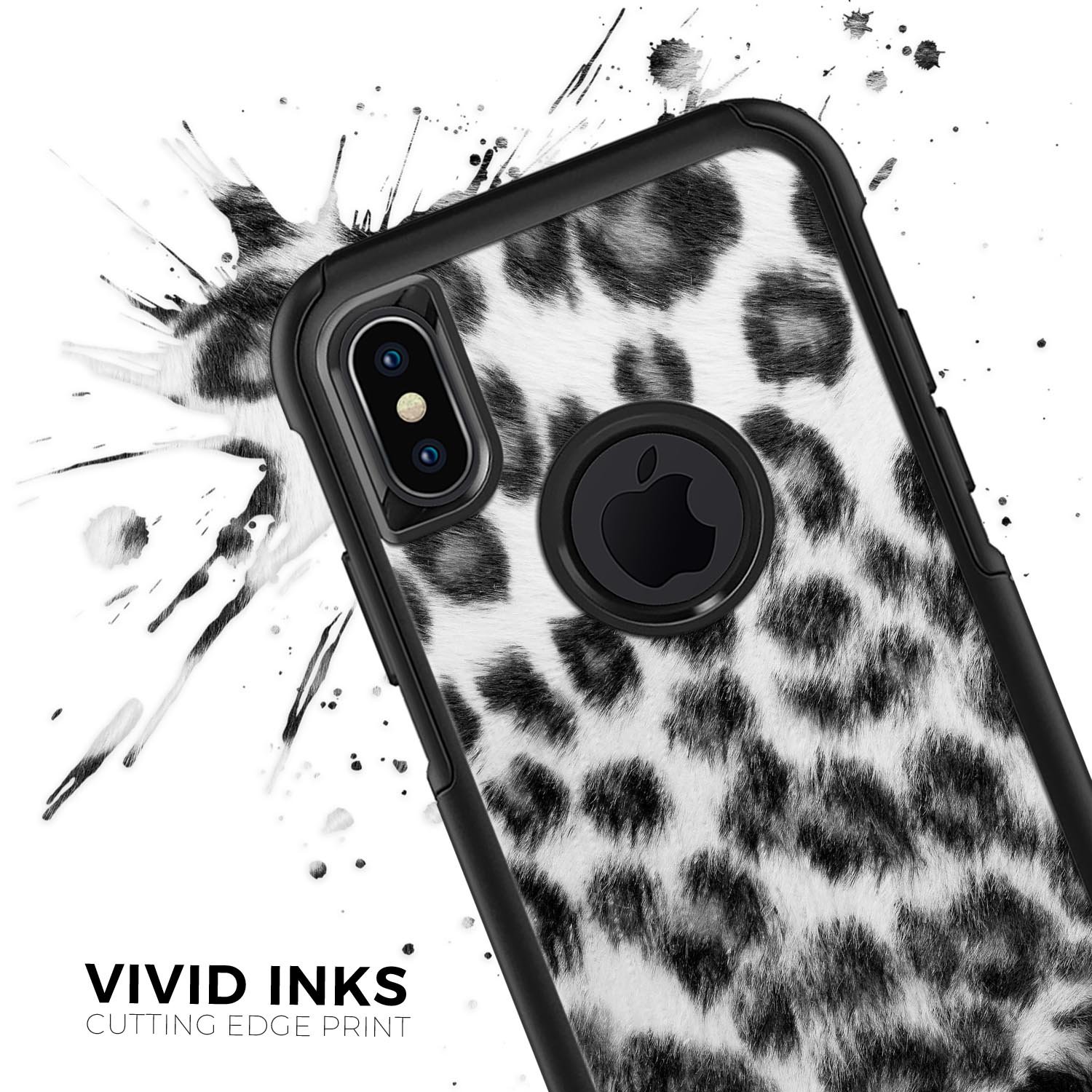 Real Snow Leopard Hide Skin Kit designed for iPhone OtterBox cases, showcasing a unique snow leopard pattern on a protective skin.