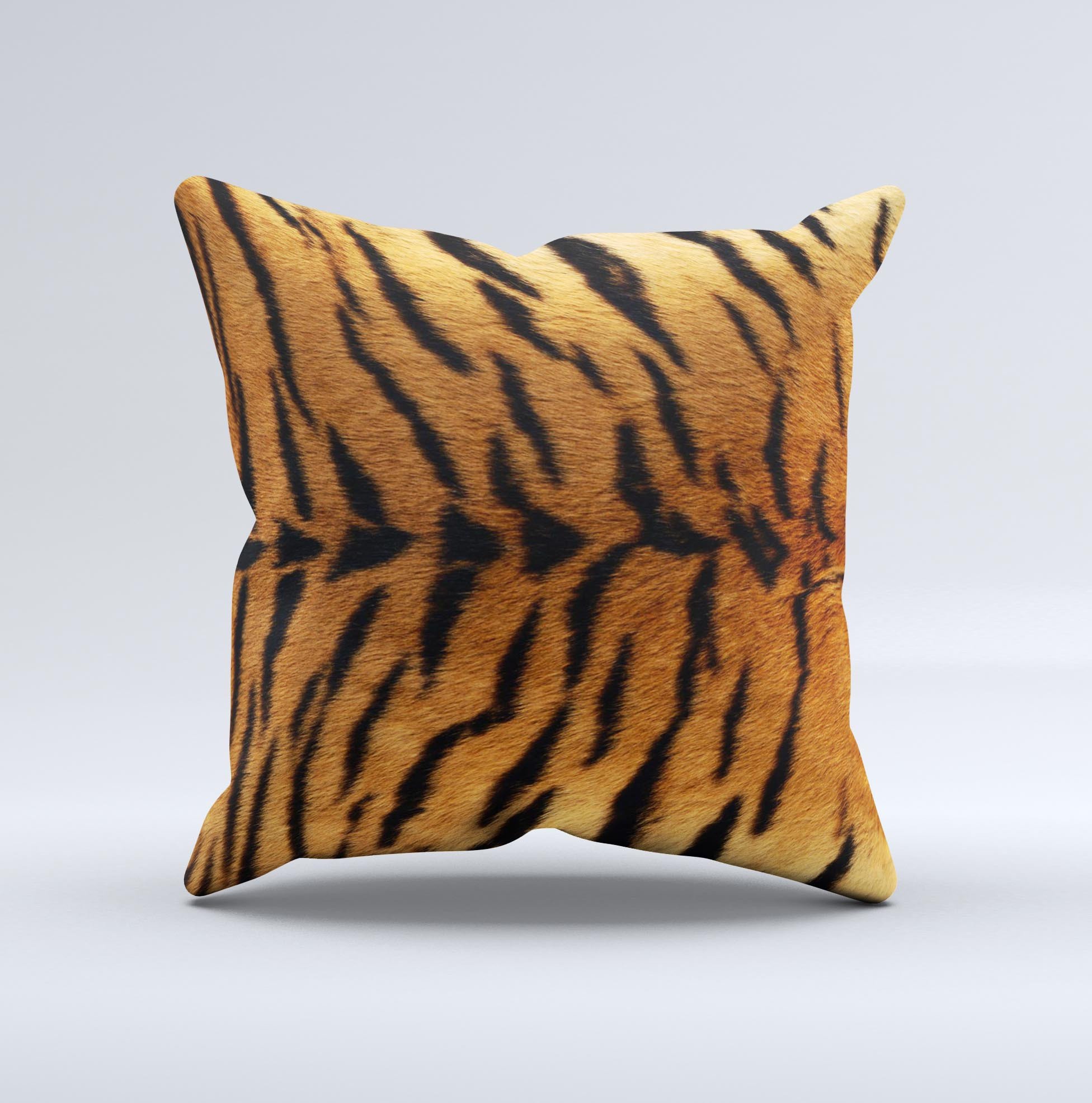 Real Tiger Print Texture Ink-Fuzed Decorative Throw Pillow showcasing a vibrant tiger print design, handcrafted with high-quality materials.