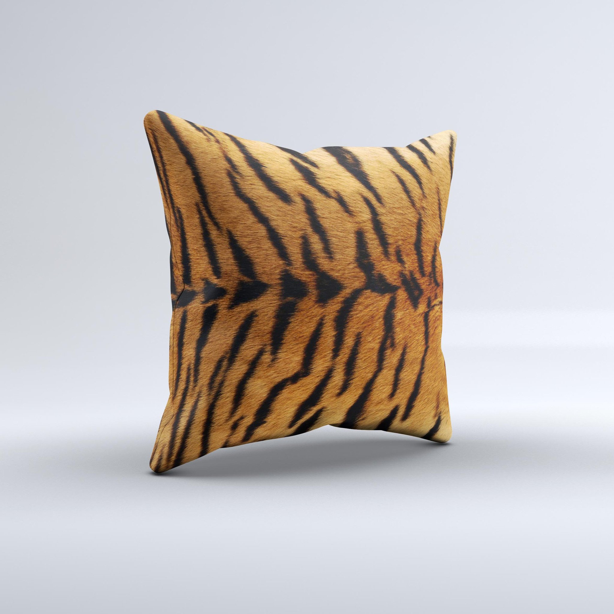 Real Tiger Print Texture Ink-Fuzed Decorative Throw Pillow showcasing a vibrant tiger print design, handcrafted with high-quality materials.