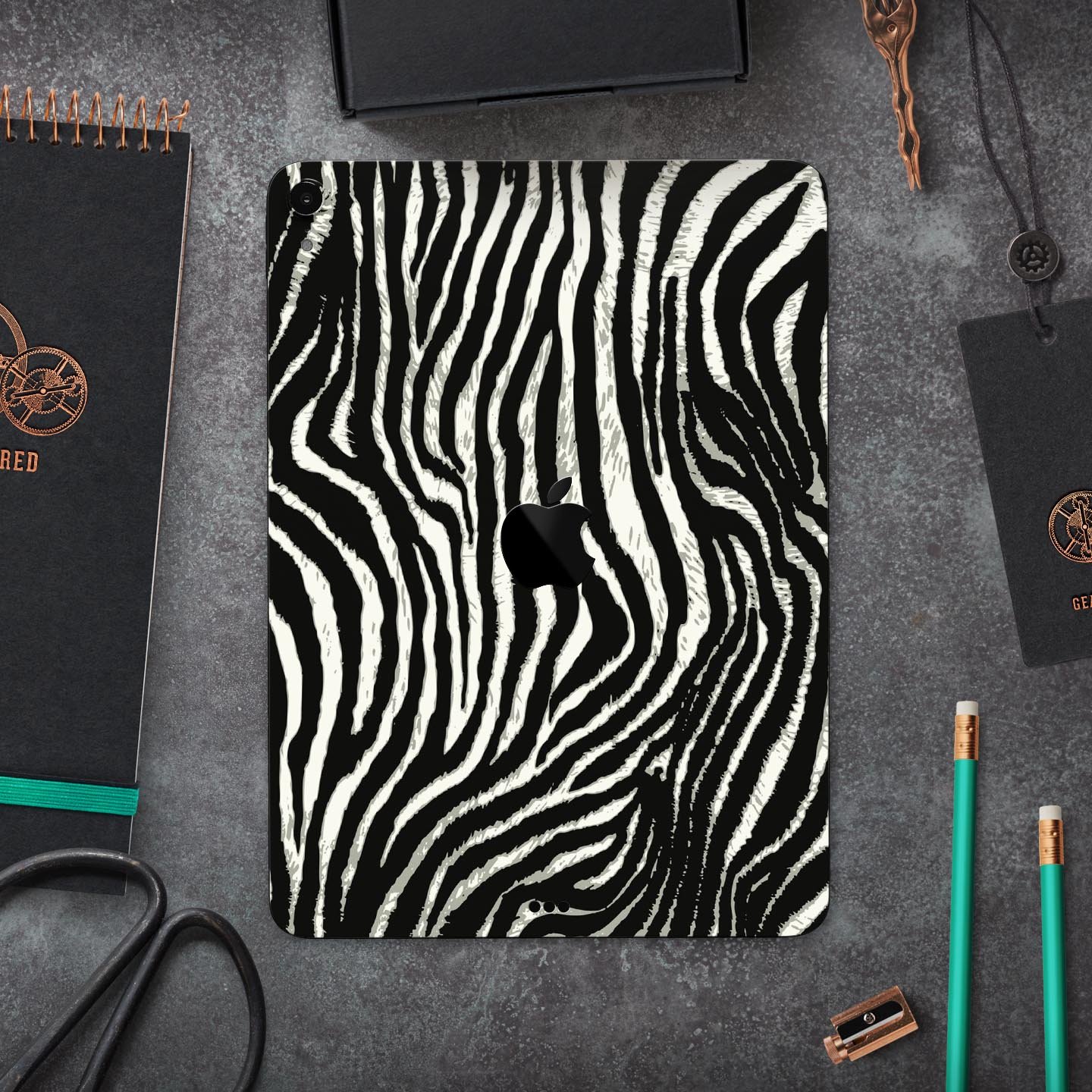 Real Vector Zebra Print skin decal for Apple iPad Pro, showcasing a stylish zebra pattern with a smooth finish.