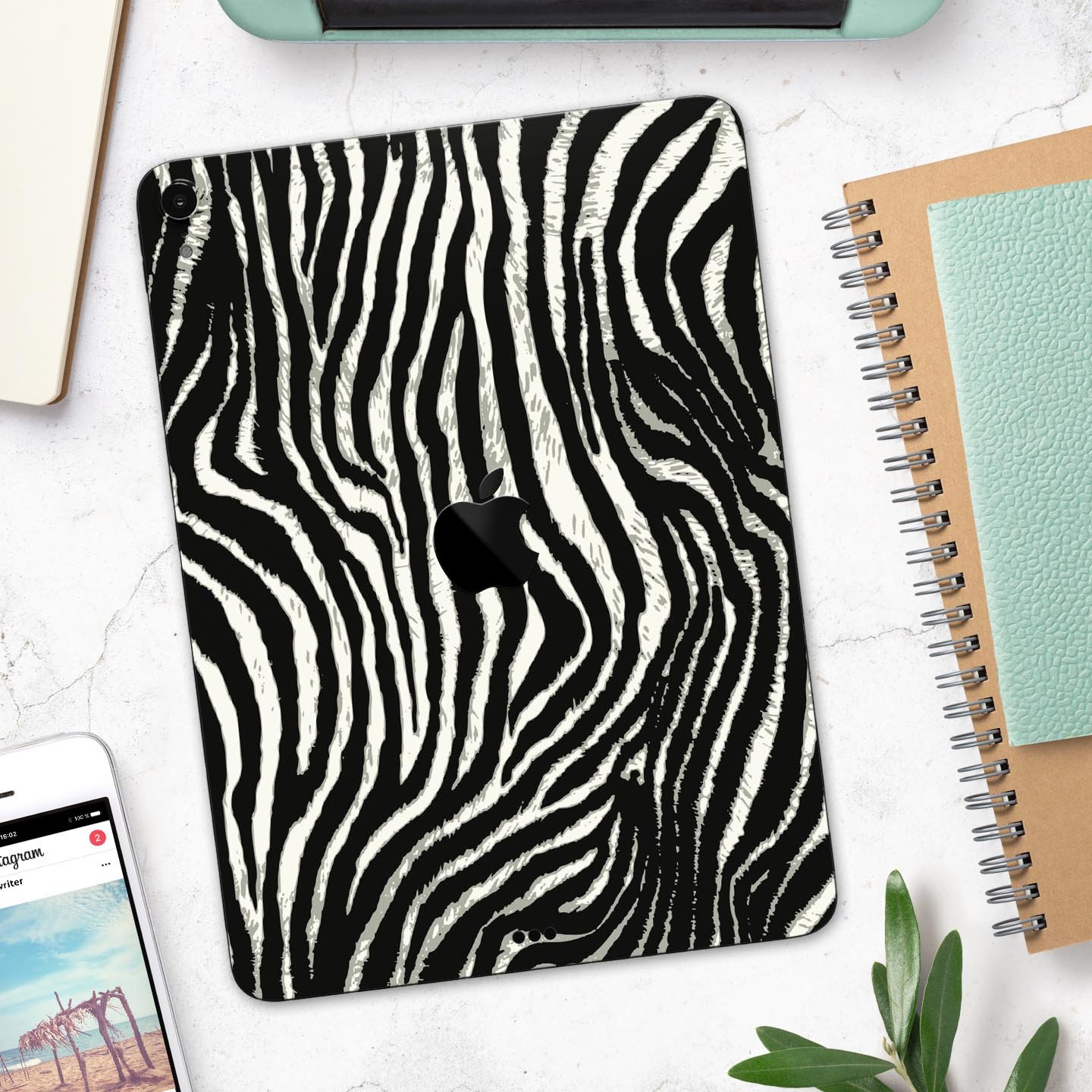 Real Vector Zebra Print skin decal for Apple iPad Pro, showcasing a stylish zebra pattern with a smooth finish.