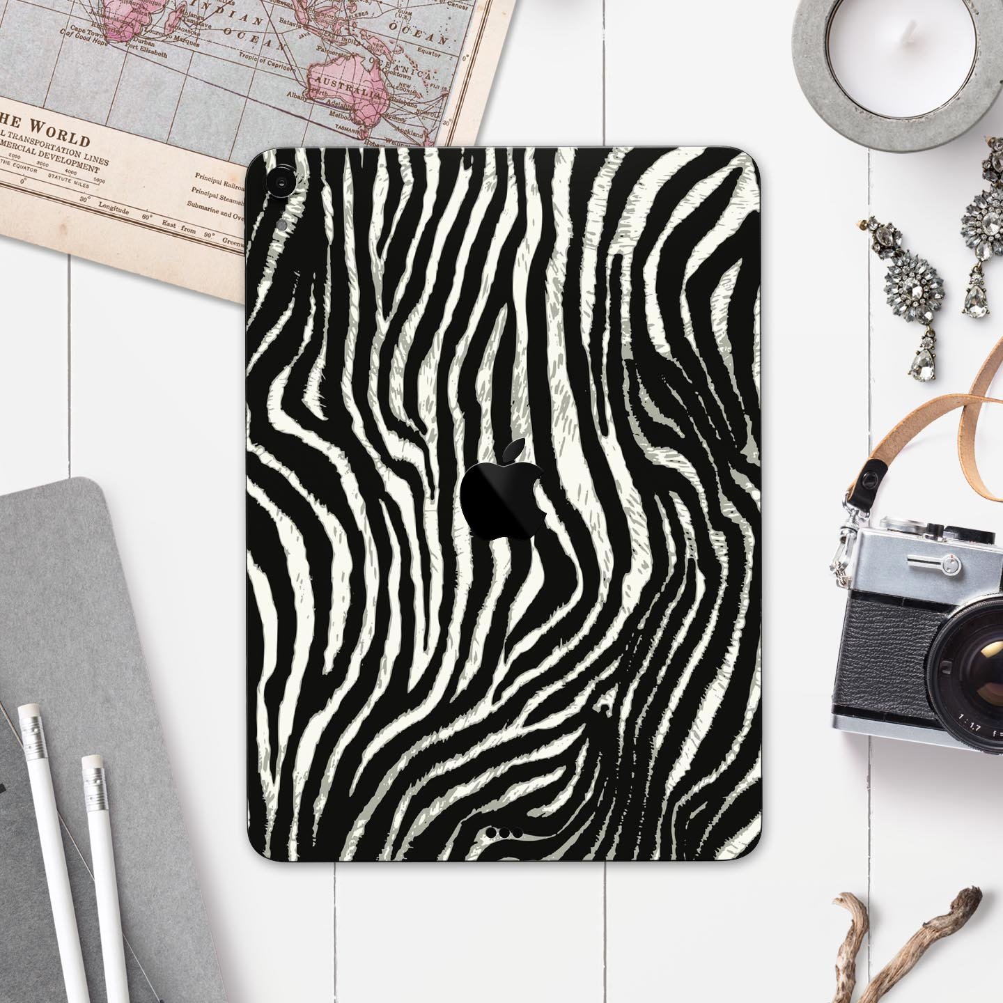 Real Vector Zebra Print skin decal for Apple iPad Pro, showcasing a stylish zebra pattern with a smooth finish.