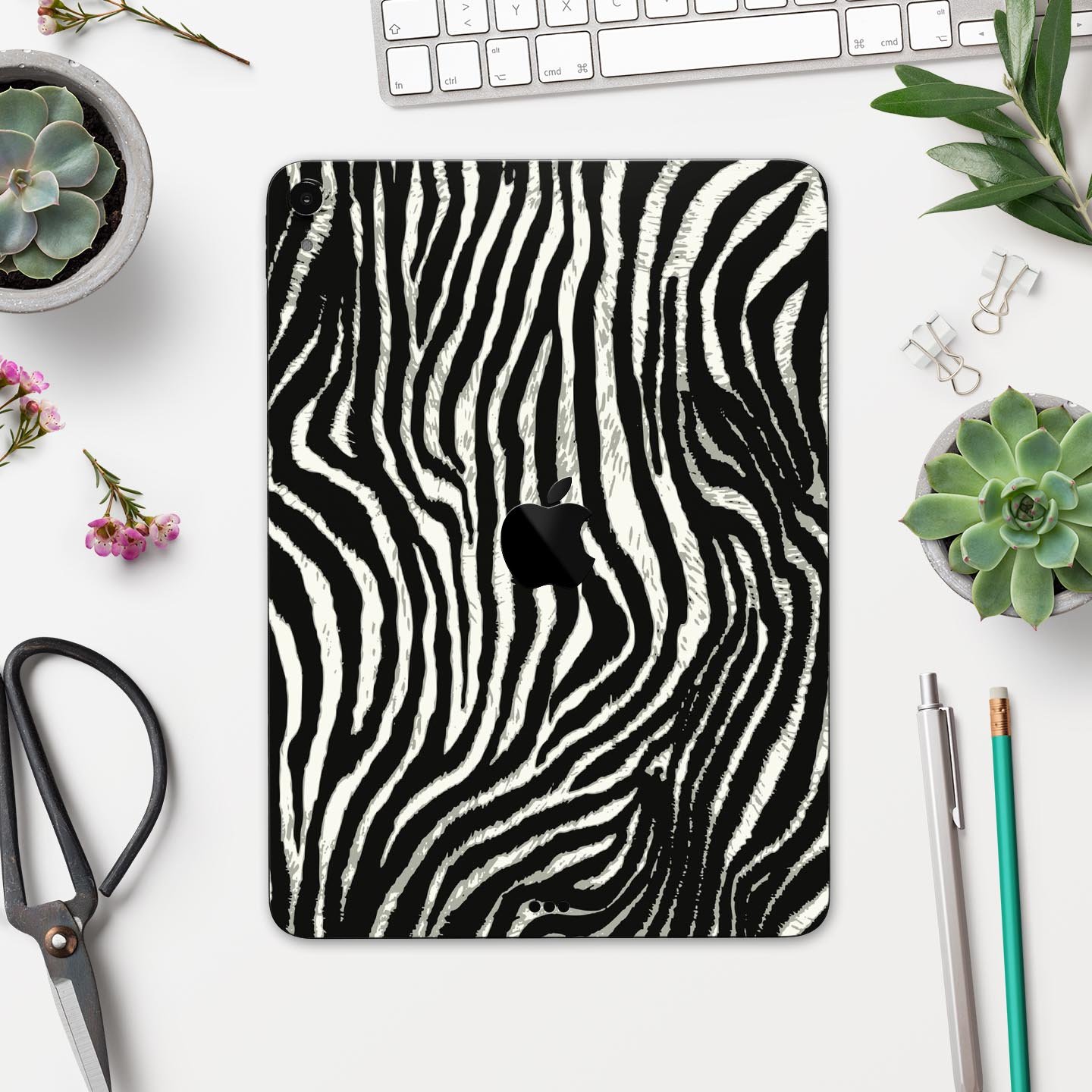 Real Vector Zebra Print skin decal for Apple iPad Pro, showcasing a stylish zebra pattern with a smooth finish.