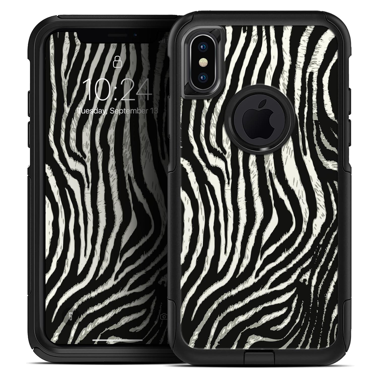 Real Vector Zebra Print Skin Kit for iPhone OtterBox cases, showcasing a stylish zebra pattern on a sleek surface.