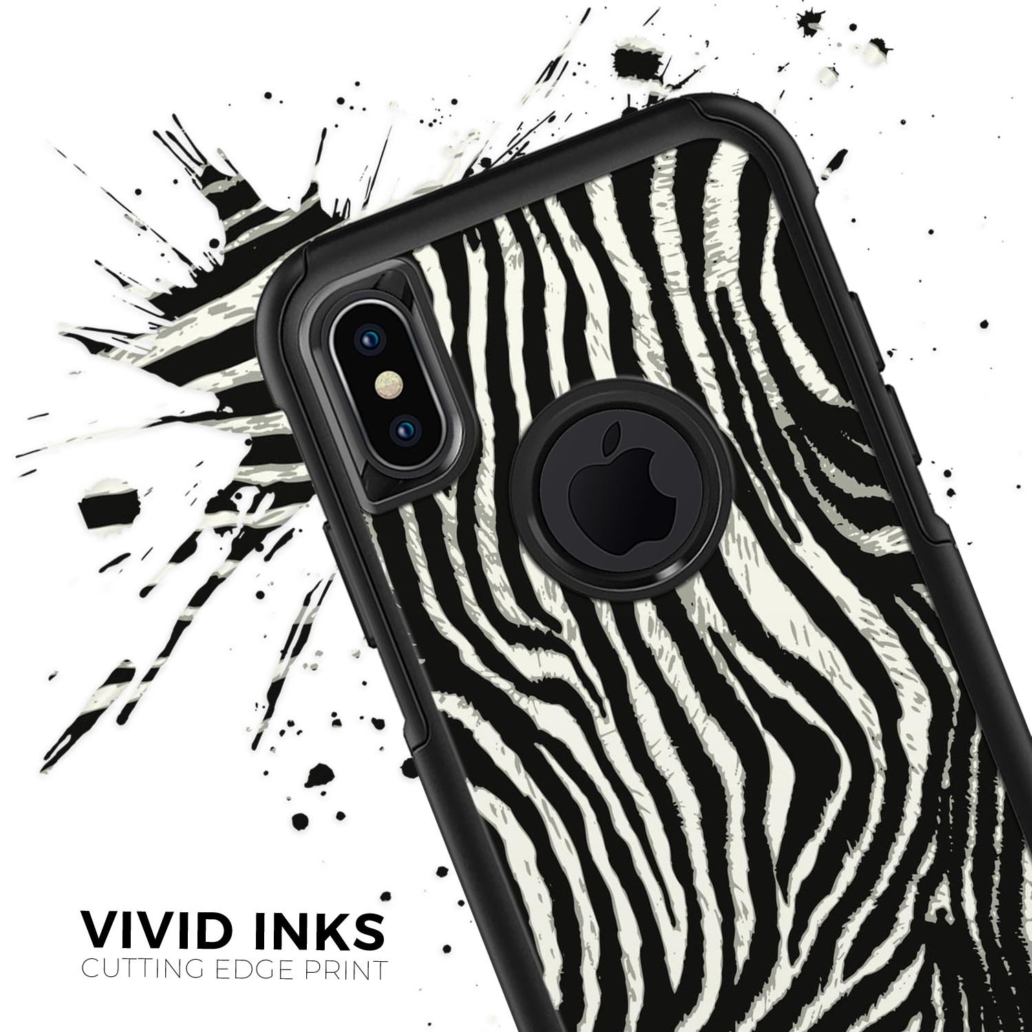 Real Vector Zebra Print Skin Kit for iPhone OtterBox cases, showcasing a stylish zebra pattern on a sleek surface.