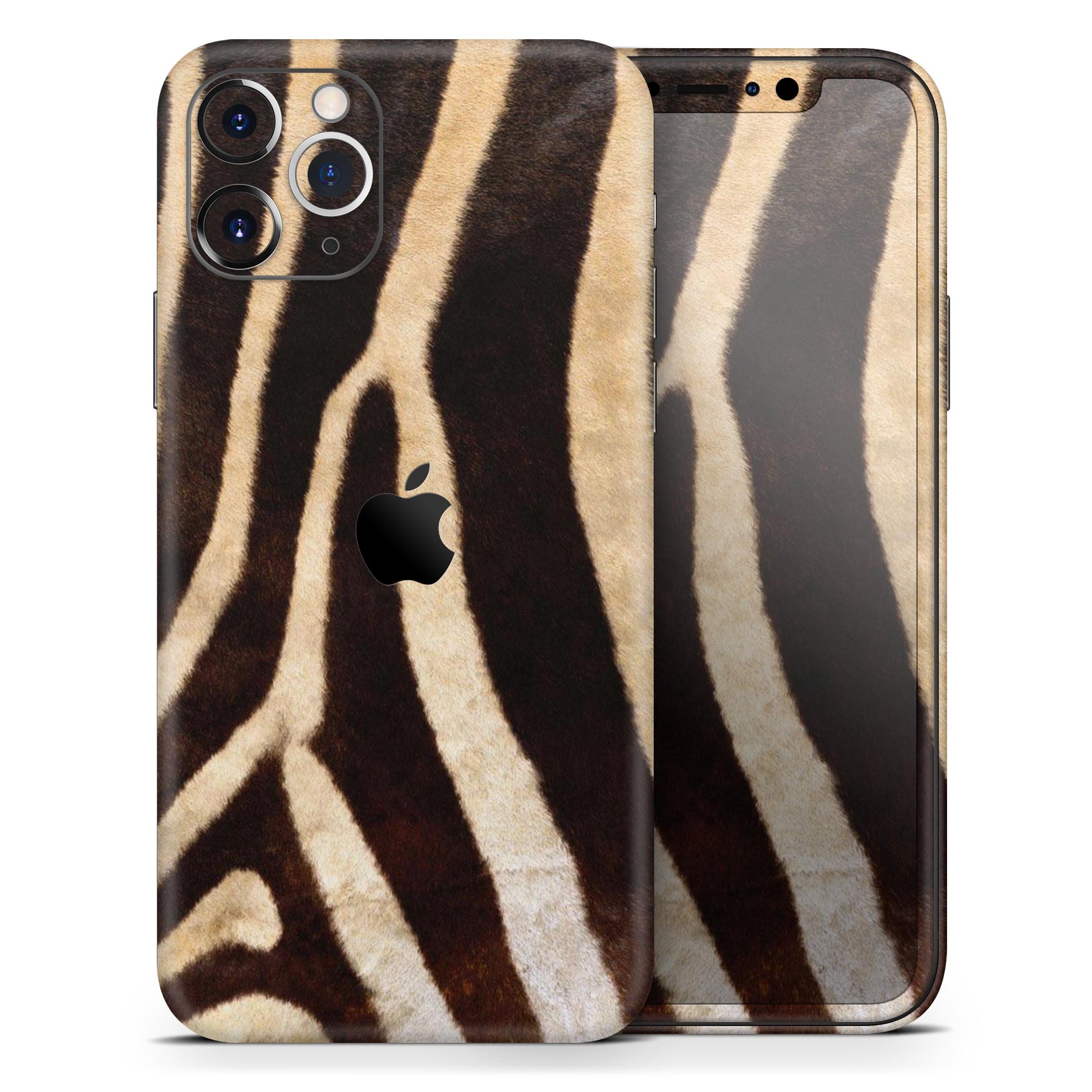 Real Zebra Print Texture Skin-Kit for Apple iPhone, showcasing a stylish design with a premium vinyl finish.