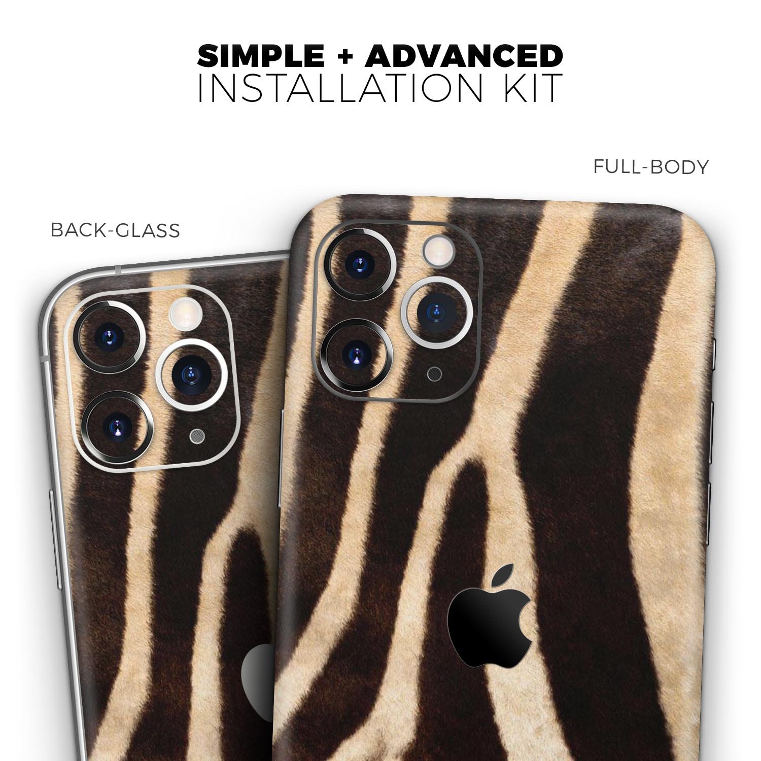 Real Zebra Print Texture Skin-Kit for Apple iPhone, showcasing a stylish design with a premium vinyl finish.