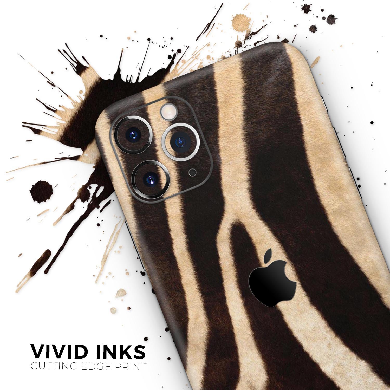 Real Zebra Print Texture Skin-Kit for Apple iPhone, showcasing a stylish design with a premium vinyl finish.