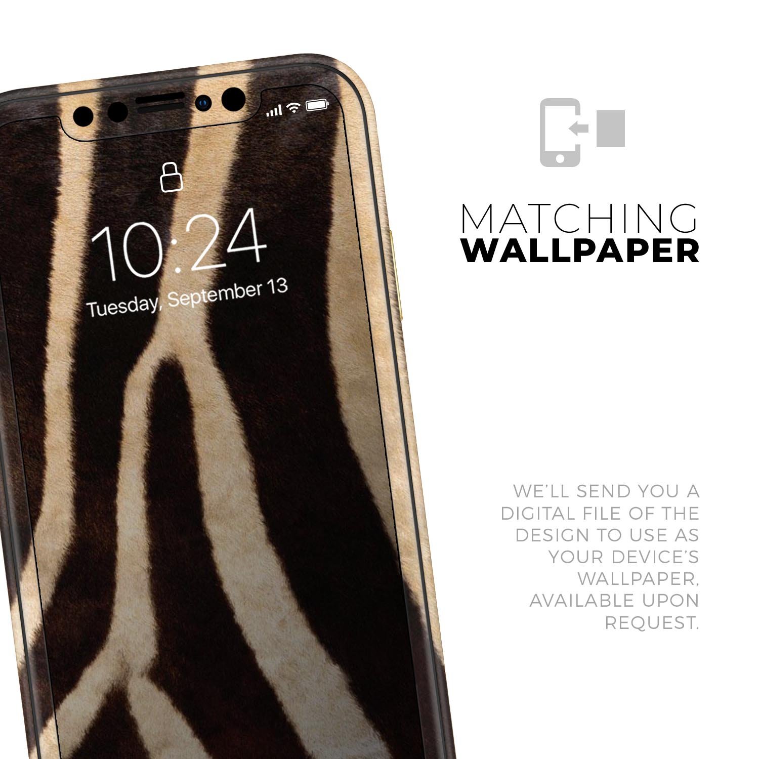 Real Zebra Print Texture Skin-Kit for Apple iPhone, showcasing a stylish design with a premium vinyl finish.