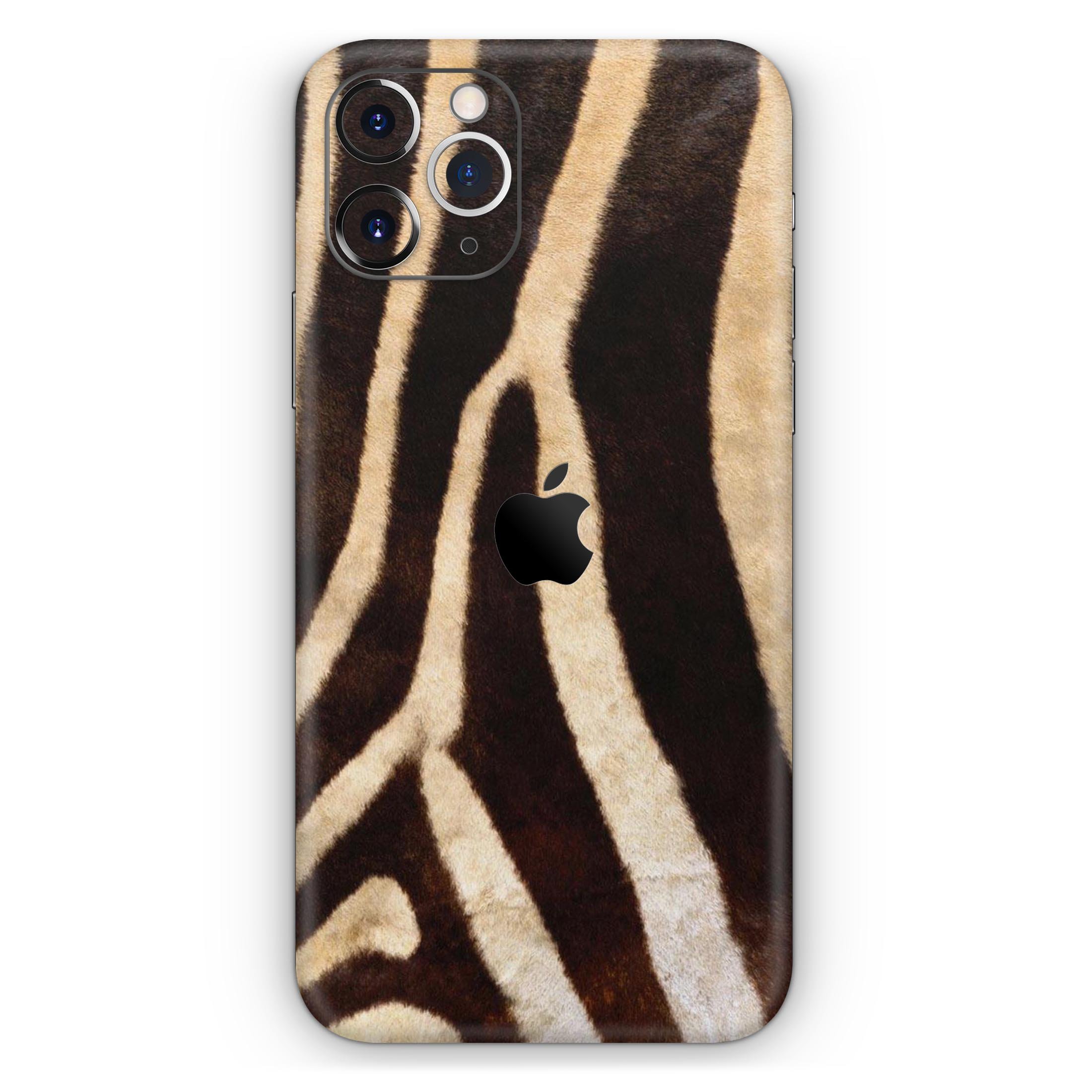 Real Zebra Print Texture Skin-Kit for Apple iPhone, showcasing a stylish design with a premium vinyl finish.