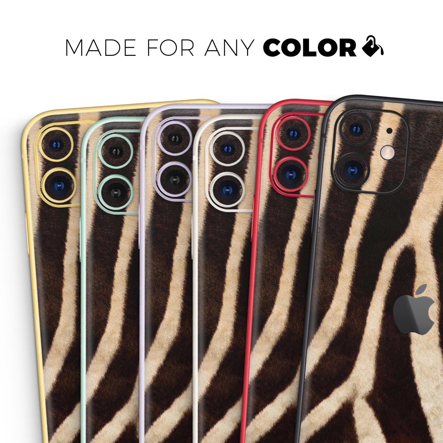 Real Zebra Print Texture Skin-Kit for Apple iPhone, showcasing a stylish design with a premium vinyl finish.