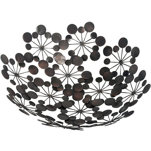 A beautifully crafted Recycled Metal Star Burst Bowl made from salvaged bicycle spokes, showcasing intricate metalwork and a unique starburst design.