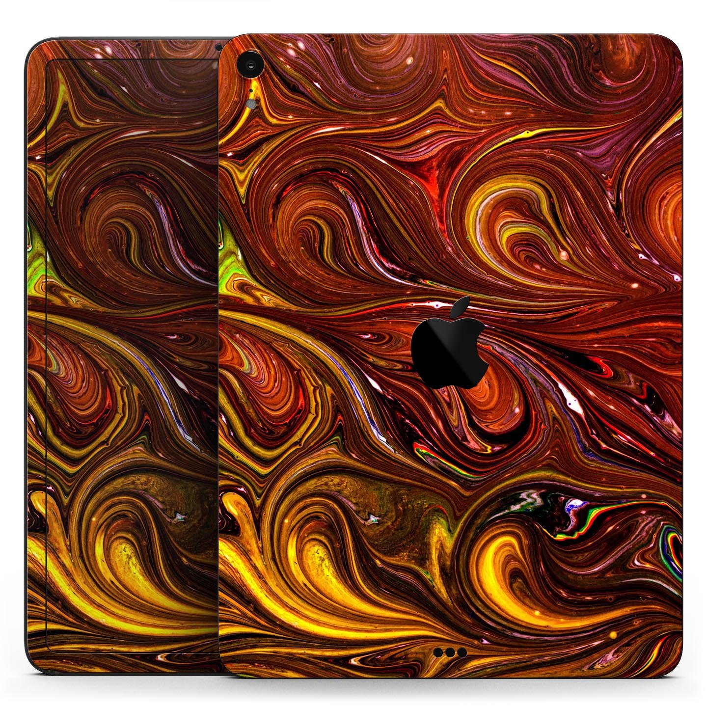 Red Acrylic Swirl Full Body Skin Decal for Apple iPad Pro 12.9", showcasing vibrant colors and a sleek design.