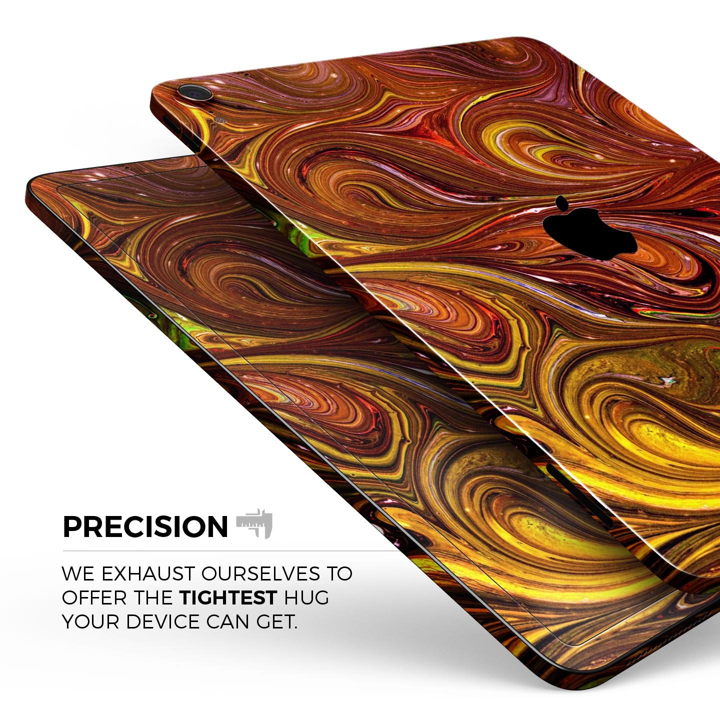 Red Acrylic Swirl Full Body Skin Decal for Apple iPad Pro 12.9", showcasing vibrant colors and a sleek design.