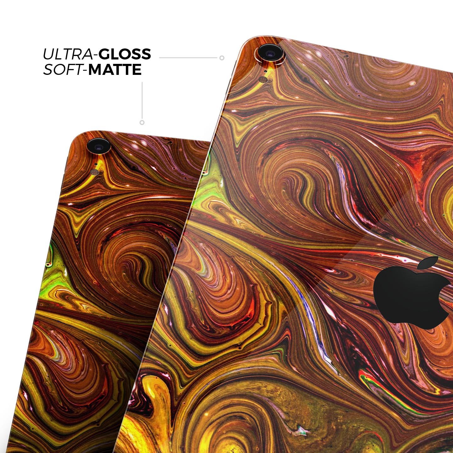 Red Acrylic Swirl Full Body Skin Decal for Apple iPad Pro 12.9", showcasing vibrant colors and a sleek design.