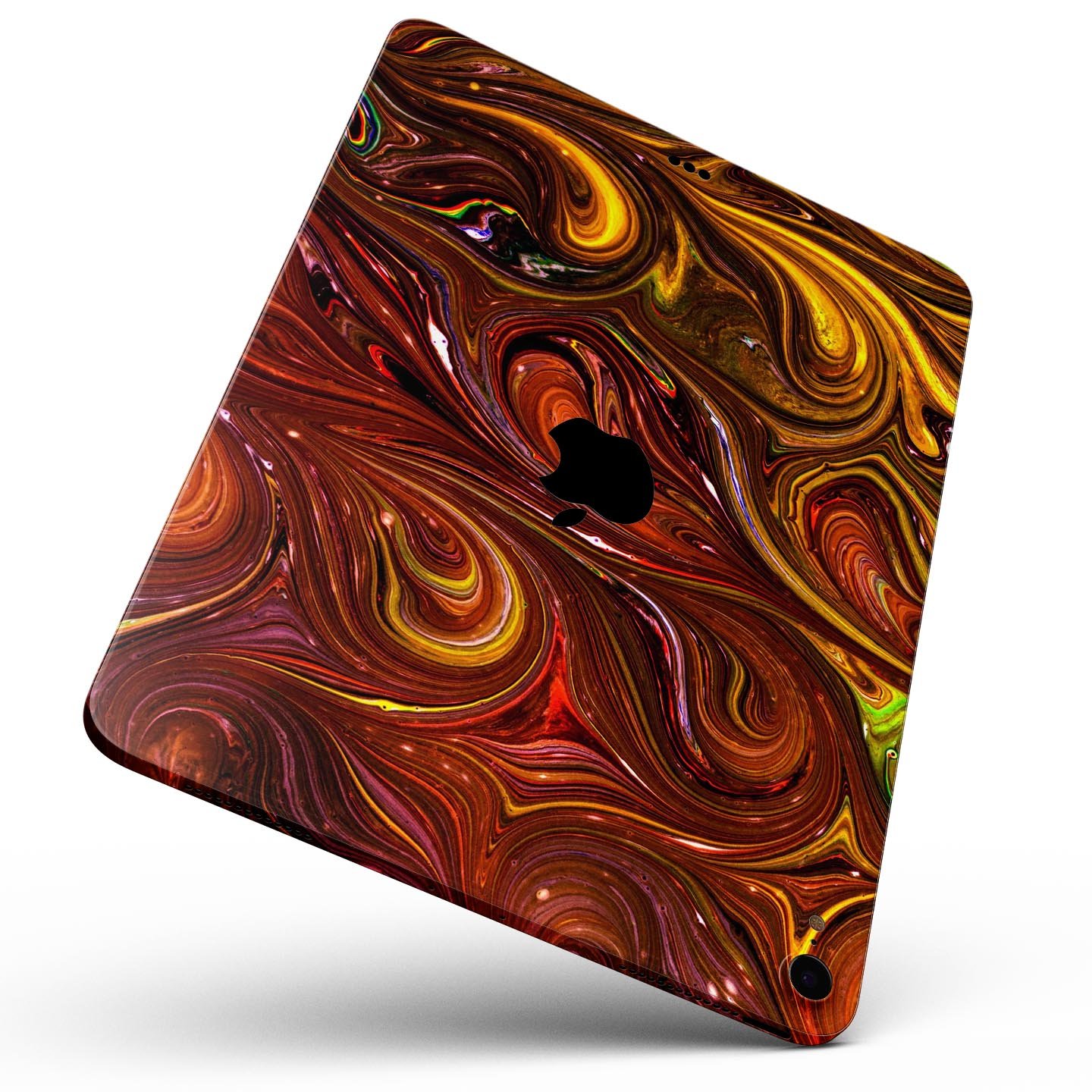 Red Acrylic Swirl Full Body Skin Decal for Apple iPad Pro 12.9", showcasing vibrant colors and a sleek design.