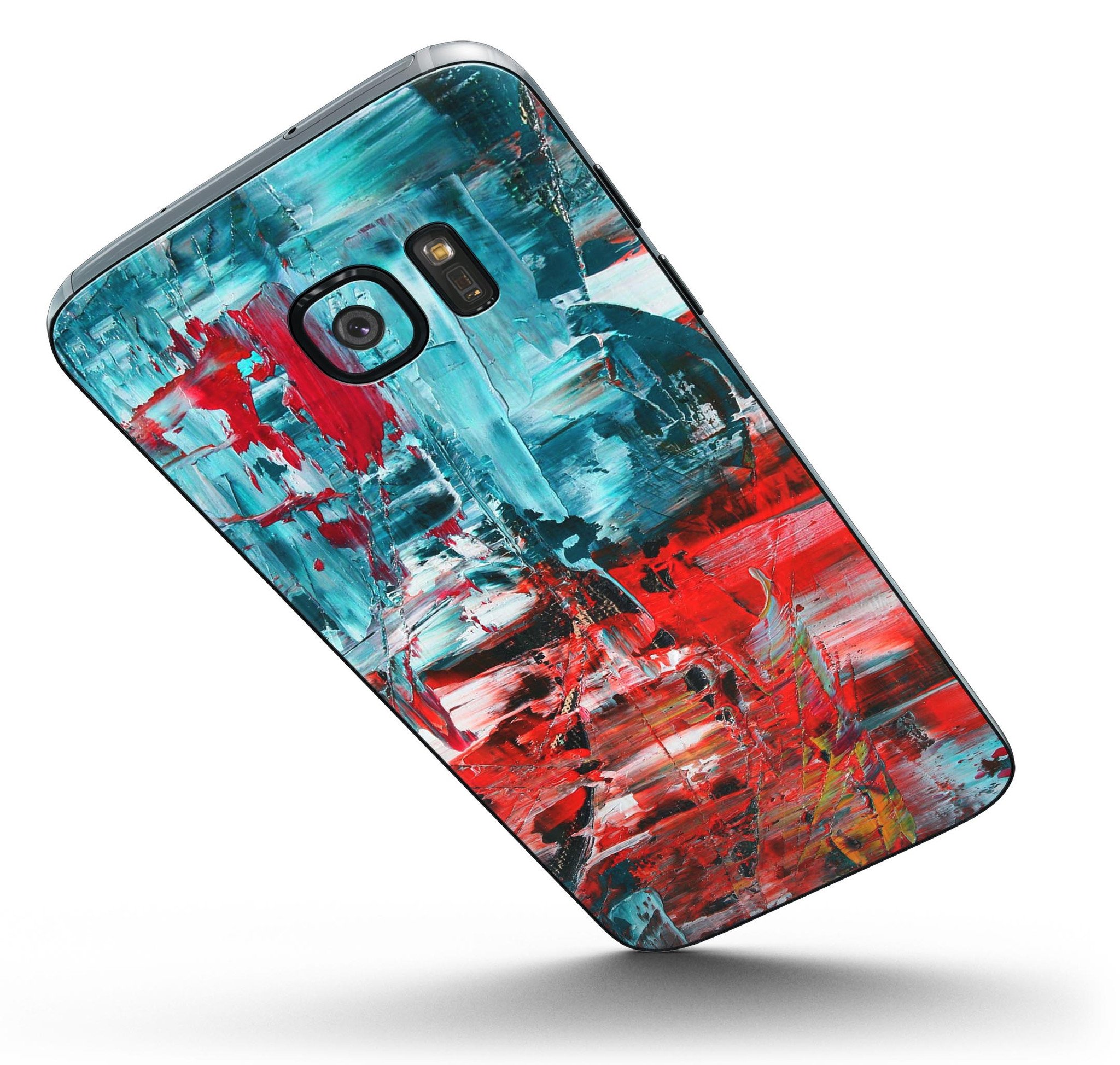 Red Acrylic Swirl Full Body Skin-Kit for Samsung Galaxy S7 and S7 Edge, showcasing vibrant colors and sleek design.