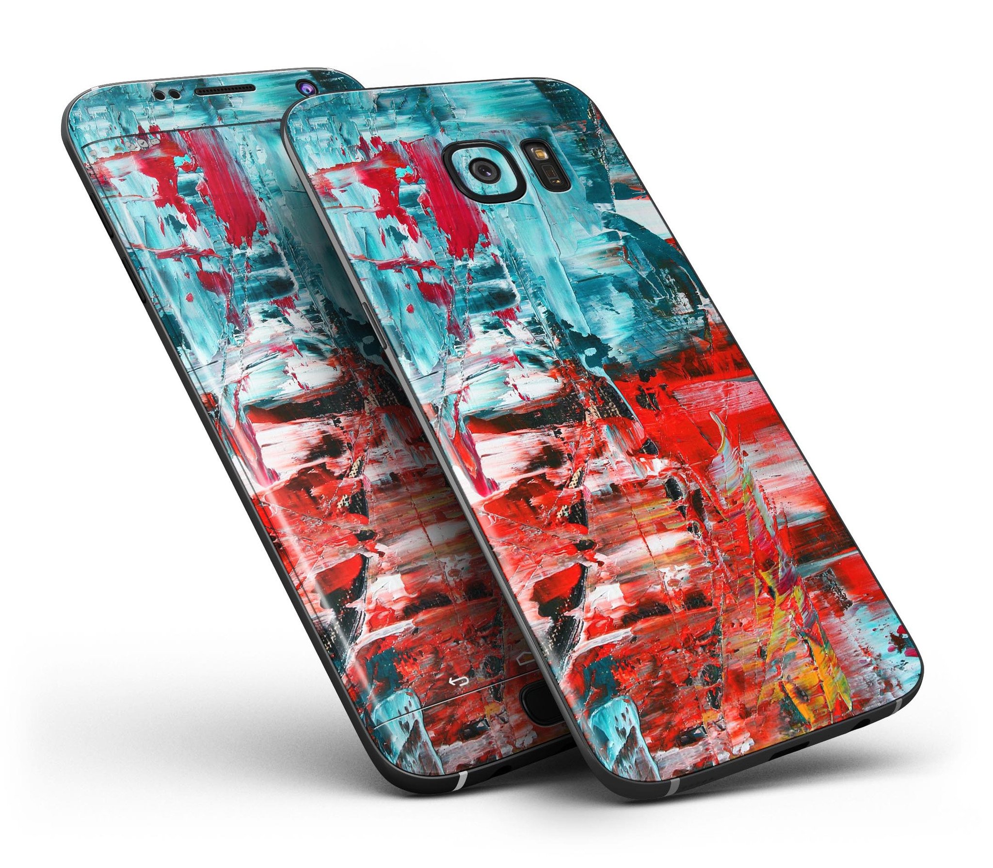 Red Acrylic Swirl Full Body Skin-Kit for Samsung Galaxy S7 and S7 Edge, showcasing vibrant colors and sleek design.