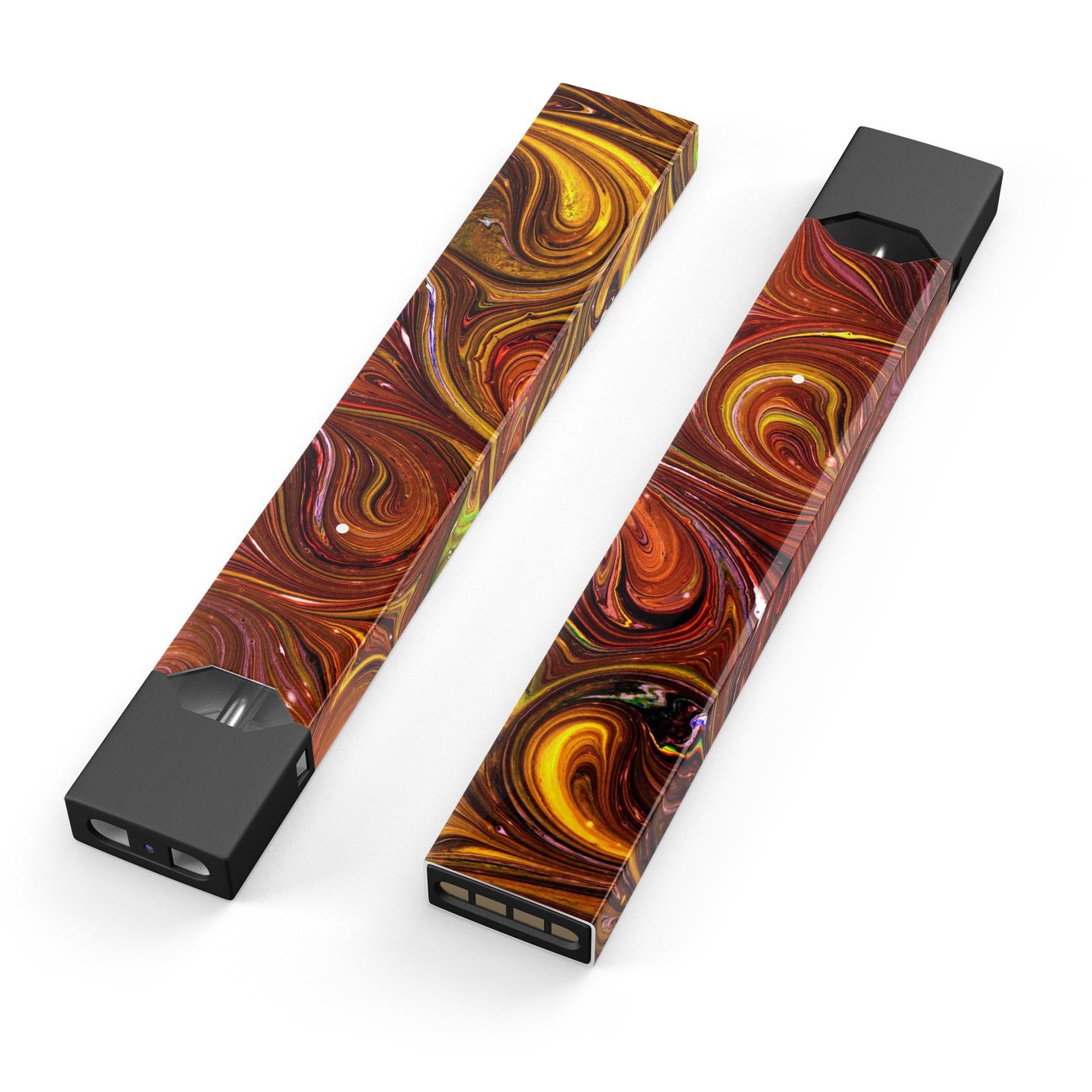 Red Acrylic Swirl skin-wrap sticker designed for JUUL vaping device, showcasing vibrant colors and precision cut for a perfect fit.