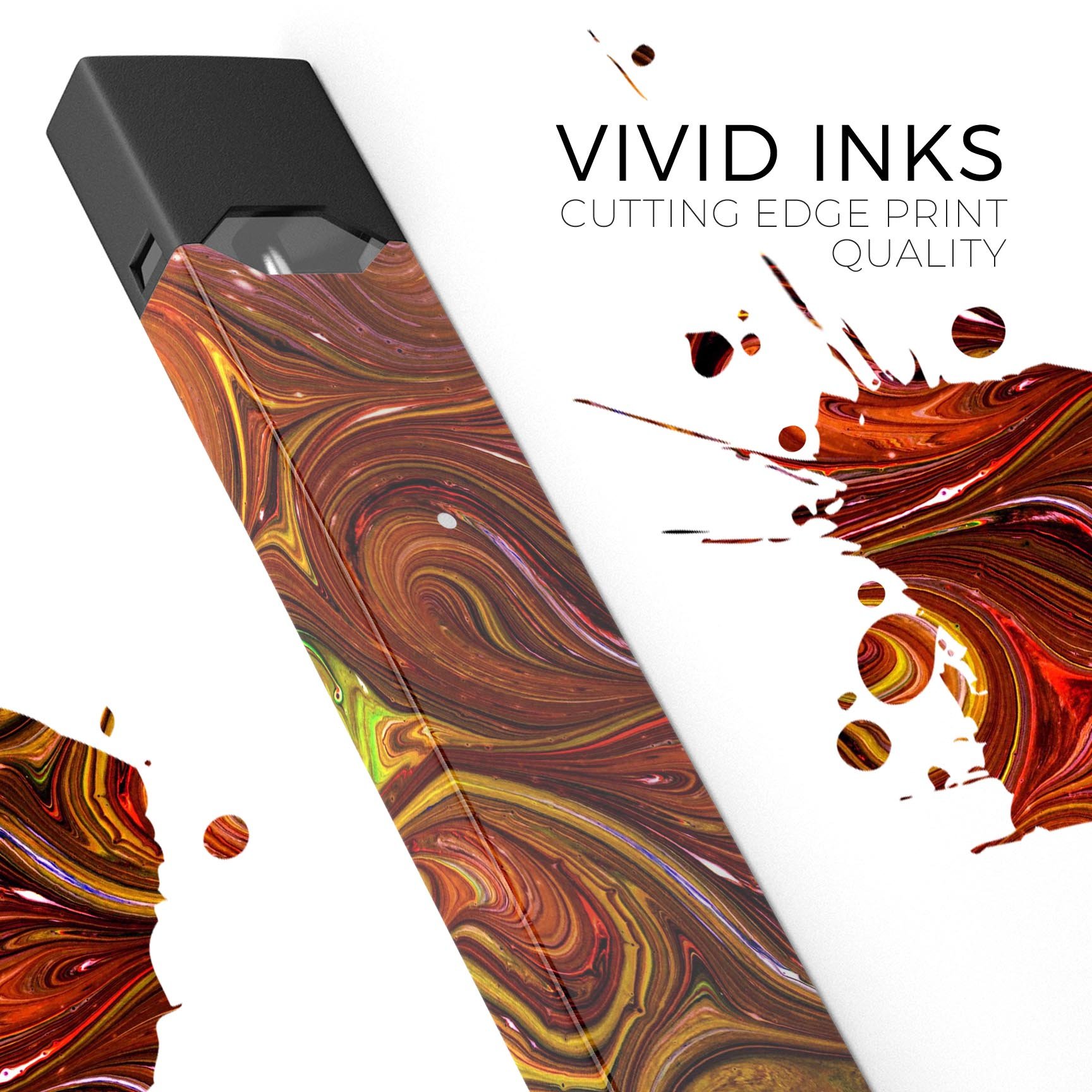 Red Acrylic Swirl skin-wrap sticker designed for JUUL vaping device, showcasing vibrant colors and precision cut for a perfect fit.