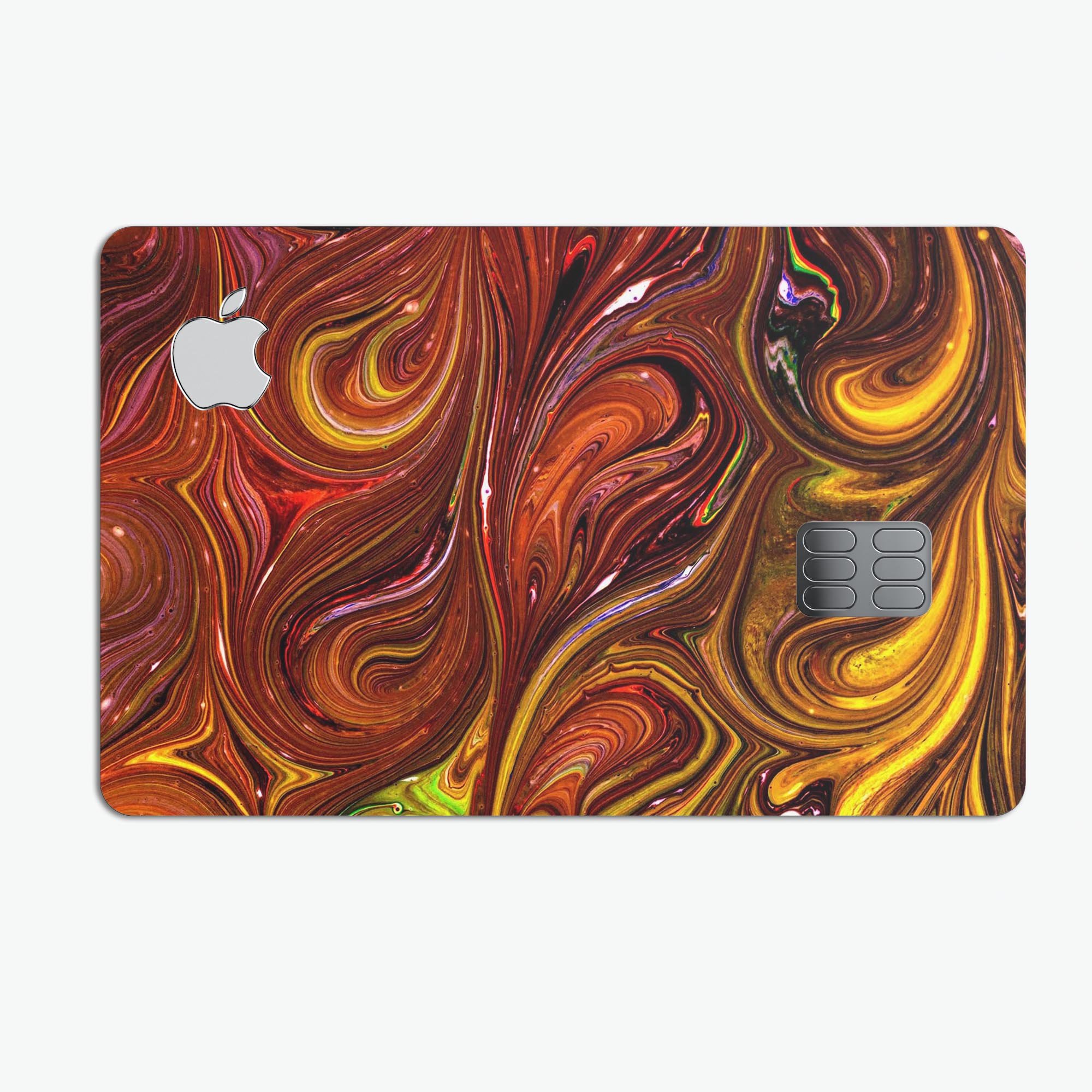 Red Acrylic Swirl skin kit for Apple Card, showcasing premium vinyl design and bubble-free installation features.