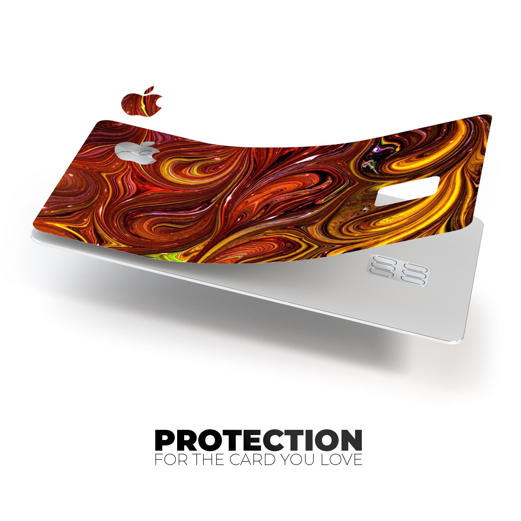 Red Acrylic Swirl skin kit for Apple Card, showcasing premium vinyl design and bubble-free installation features.