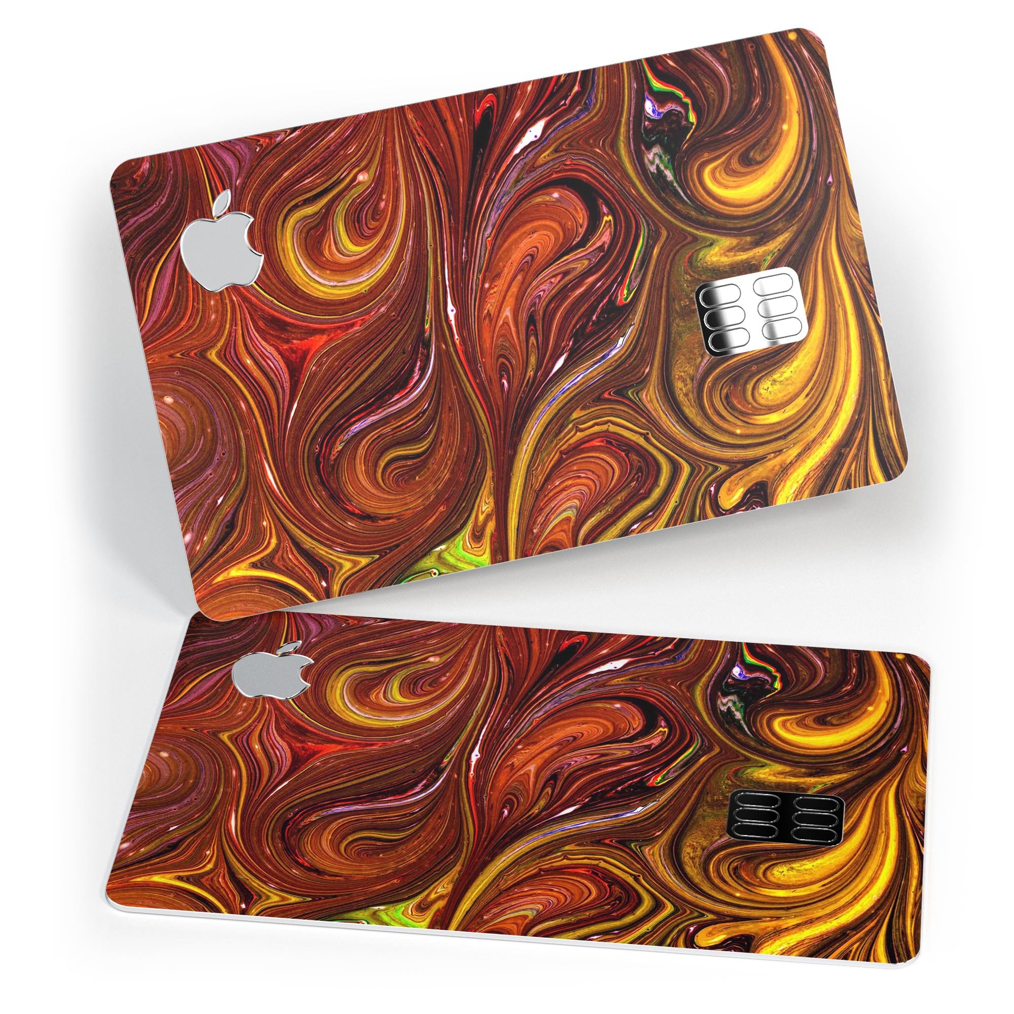 Red Acrylic Swirl skin kit for Apple Card, showcasing premium vinyl design and bubble-free installation features.