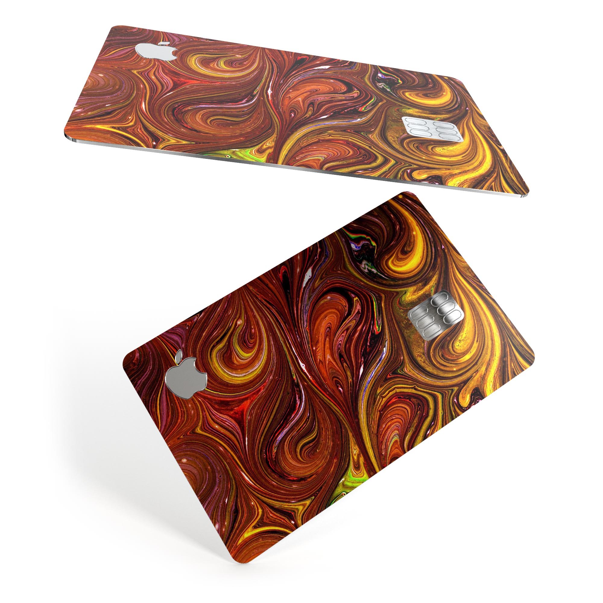 Red Acrylic Swirl skin kit for Apple Card, showcasing premium vinyl design and bubble-free installation features.