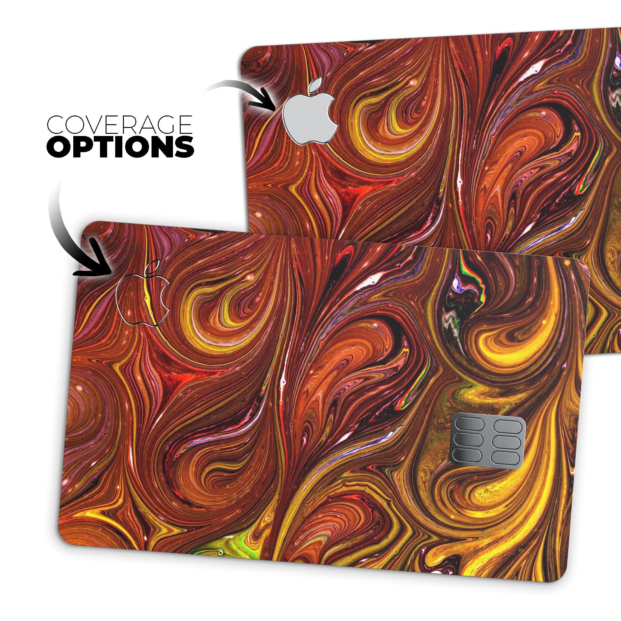 Red Acrylic Swirl skin kit for Apple Card, showcasing premium vinyl design and bubble-free installation features.