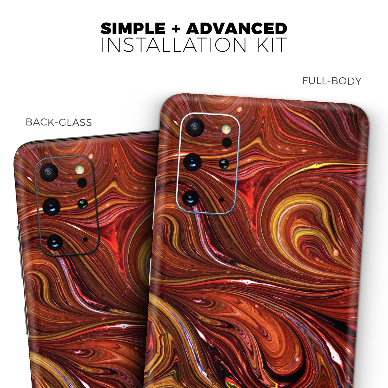 Red Acrylic Swirl Skin-Kit for Samsung Galaxy S20, showcasing vibrant design and premium finish.