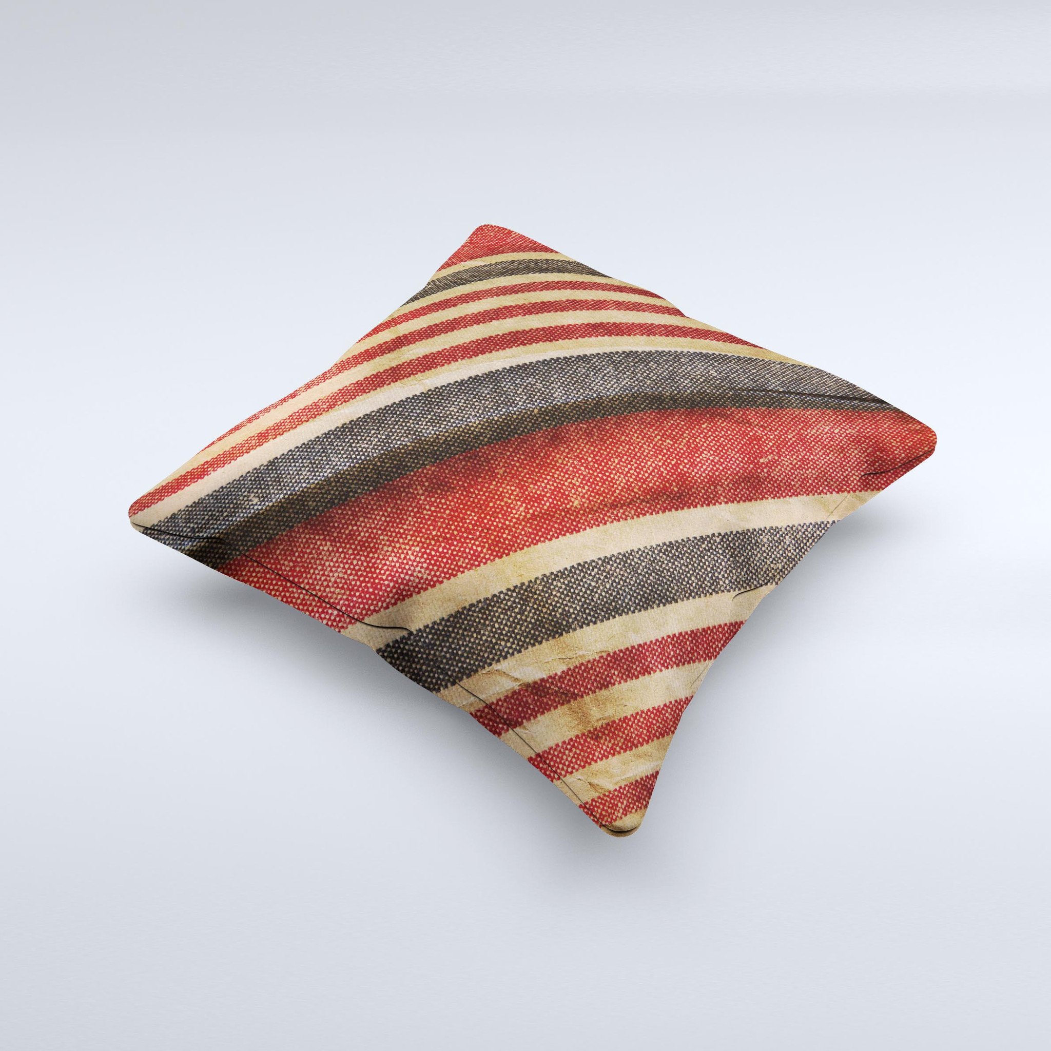 Red and black striped decorative throw pillow, handcrafted with high thread count fabric and unique design.