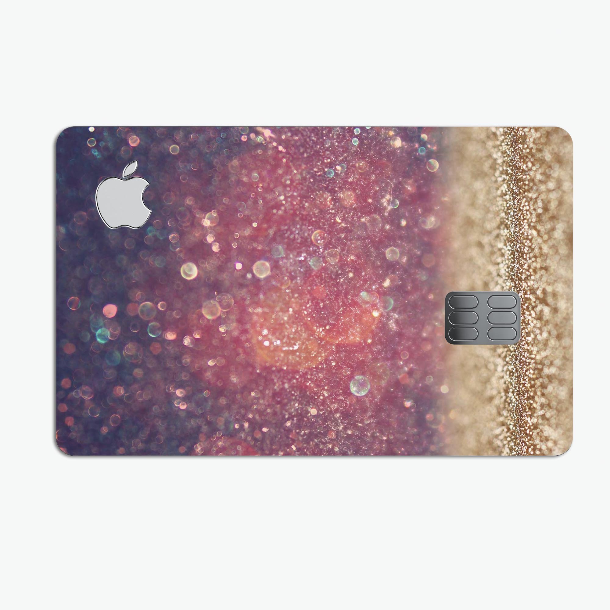 Red and blue unfocused orbs design on a premium protective decal for Apple Card, showcasing vibrant colors and a sleek finish.